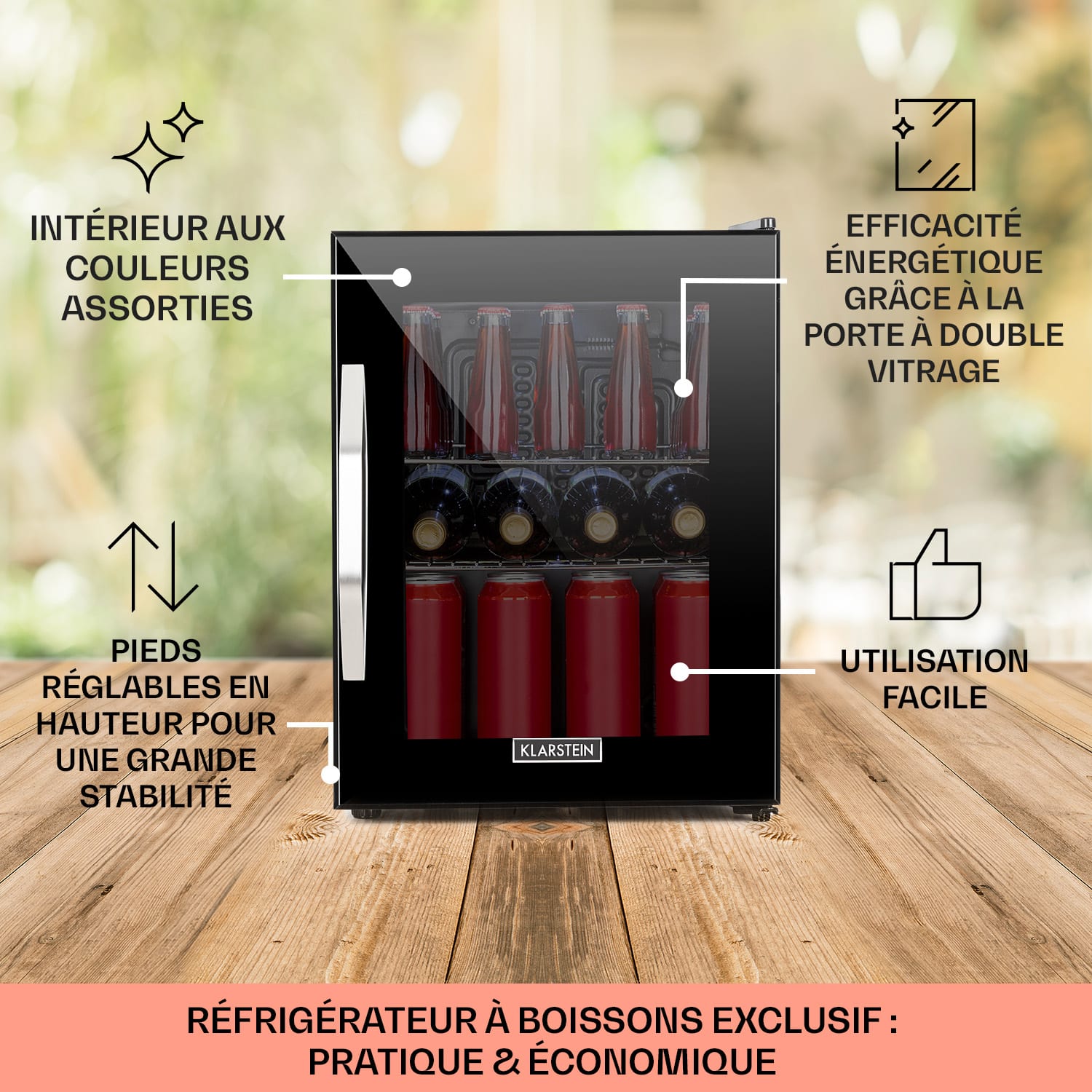 Beersafe M Onyx Réfrigérateur 33 litres 2 clayettes Porte en verre panoramique 33 L | Noir