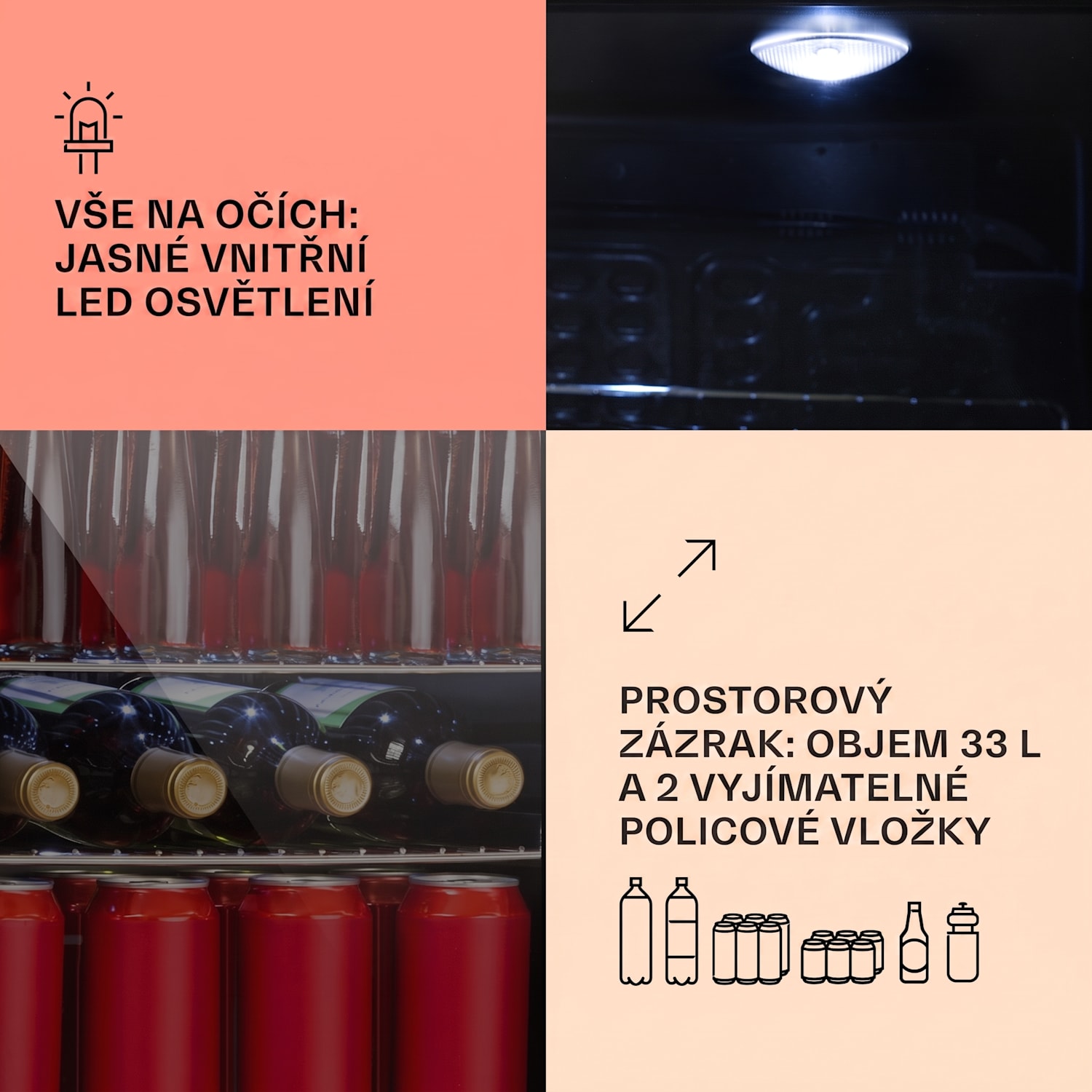 Beersafe M Onyx, lednice, energetická třída, C, LED, 2 police, skleněné dveře, černá 33 L | Černá