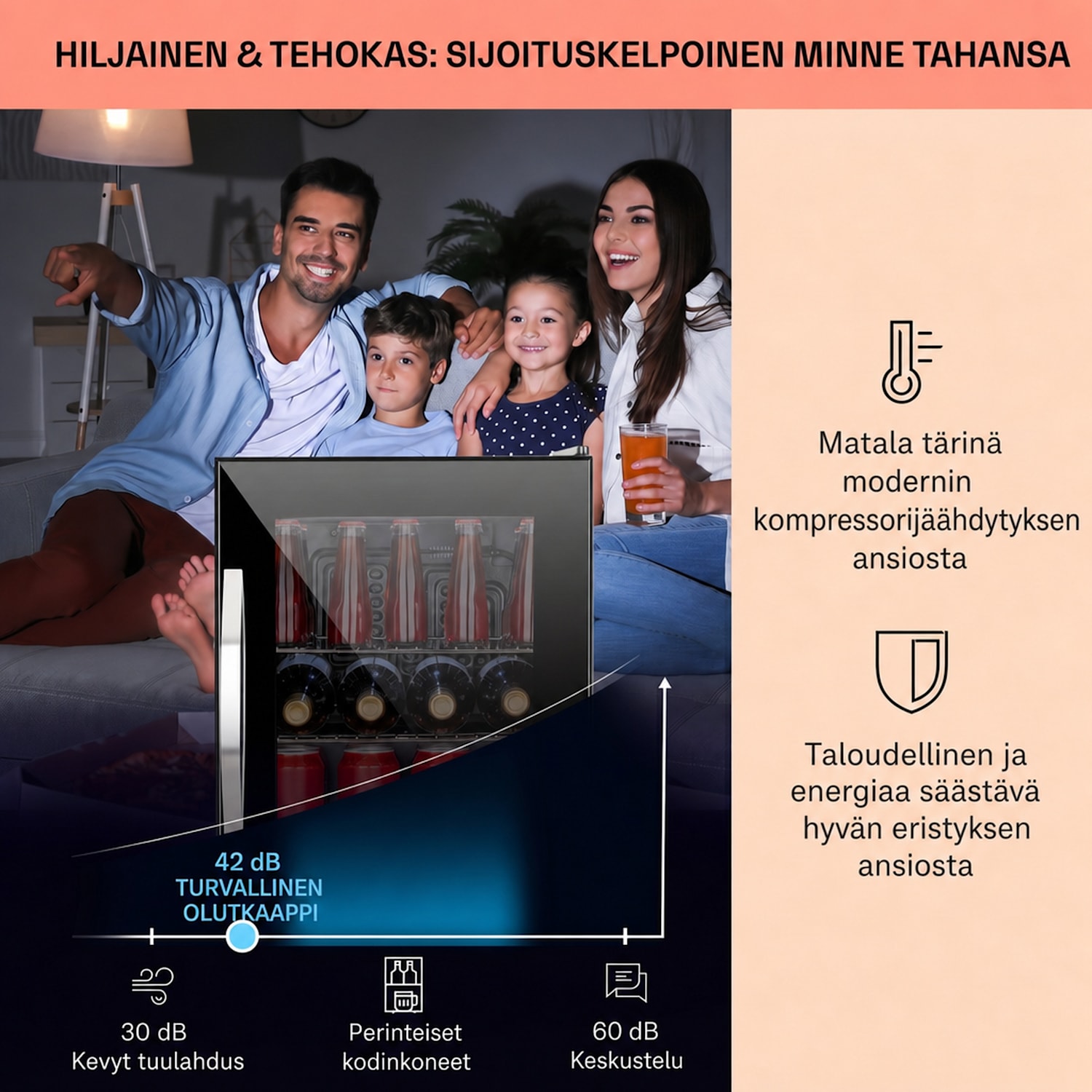 Beersafe M Onyx jääkaappi 33 litraa 2 hyllyä panoraamalasiovi 33 L | Musta