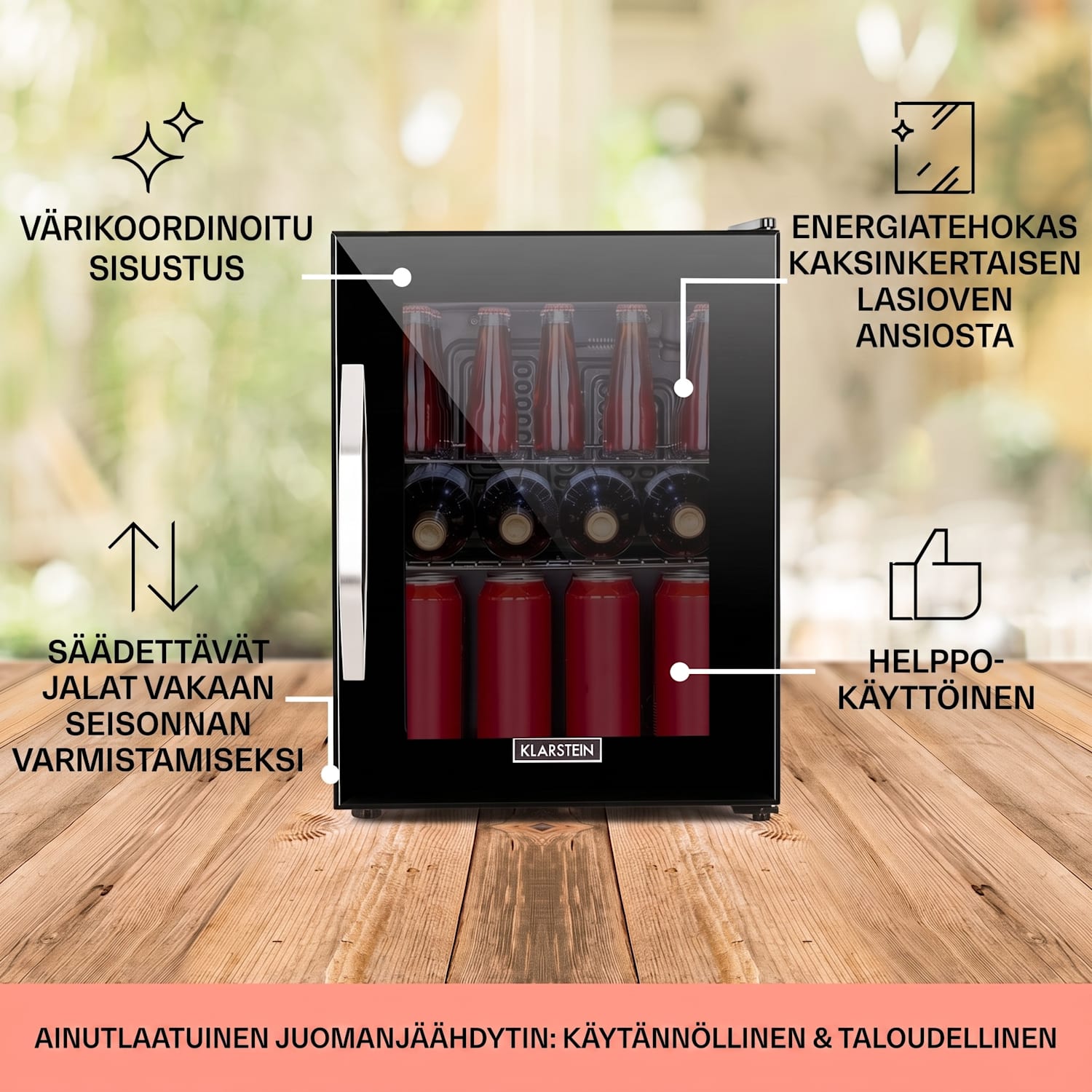 Beersafe M Onyx jääkaappi 33 litraa 2 hyllyä panoraamalasiovi 33 L | Musta
