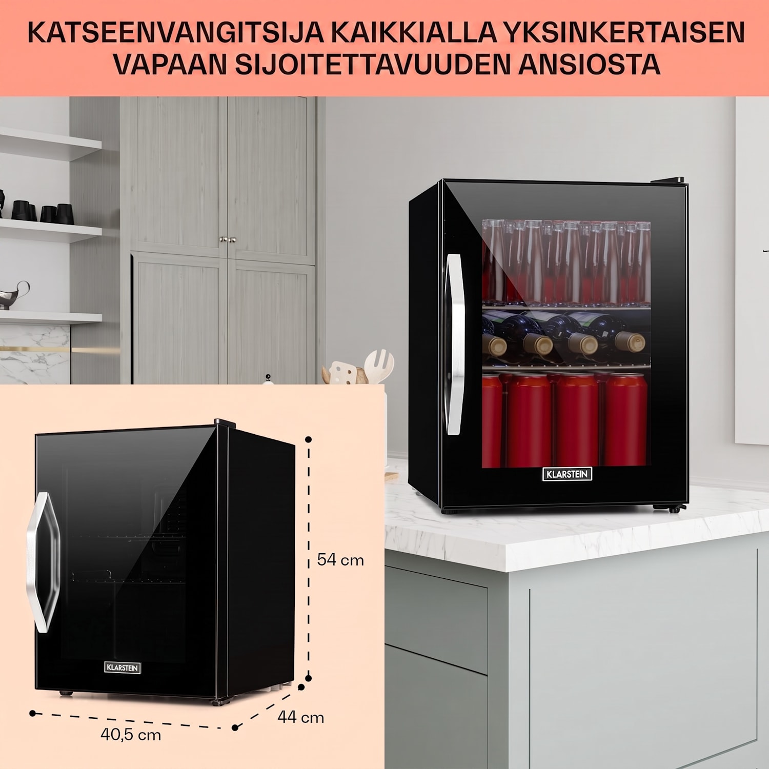 Beersafe M Onyx jääkaappi 33 litraa 2 hyllyä panoraamalasiovi 33 L | Musta