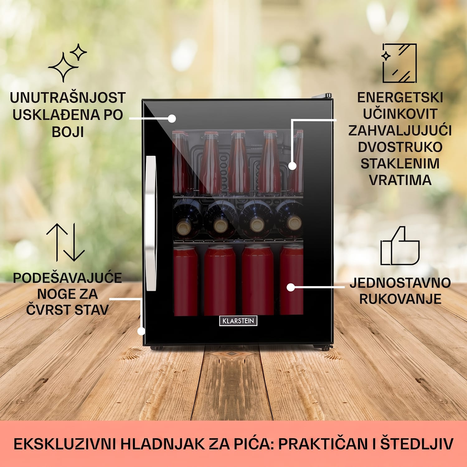 Beersafe M Onyx, hladnjak, C, LED, 2 metalne rešetkaste police, staklena vrata, onyx 33 L | Crna