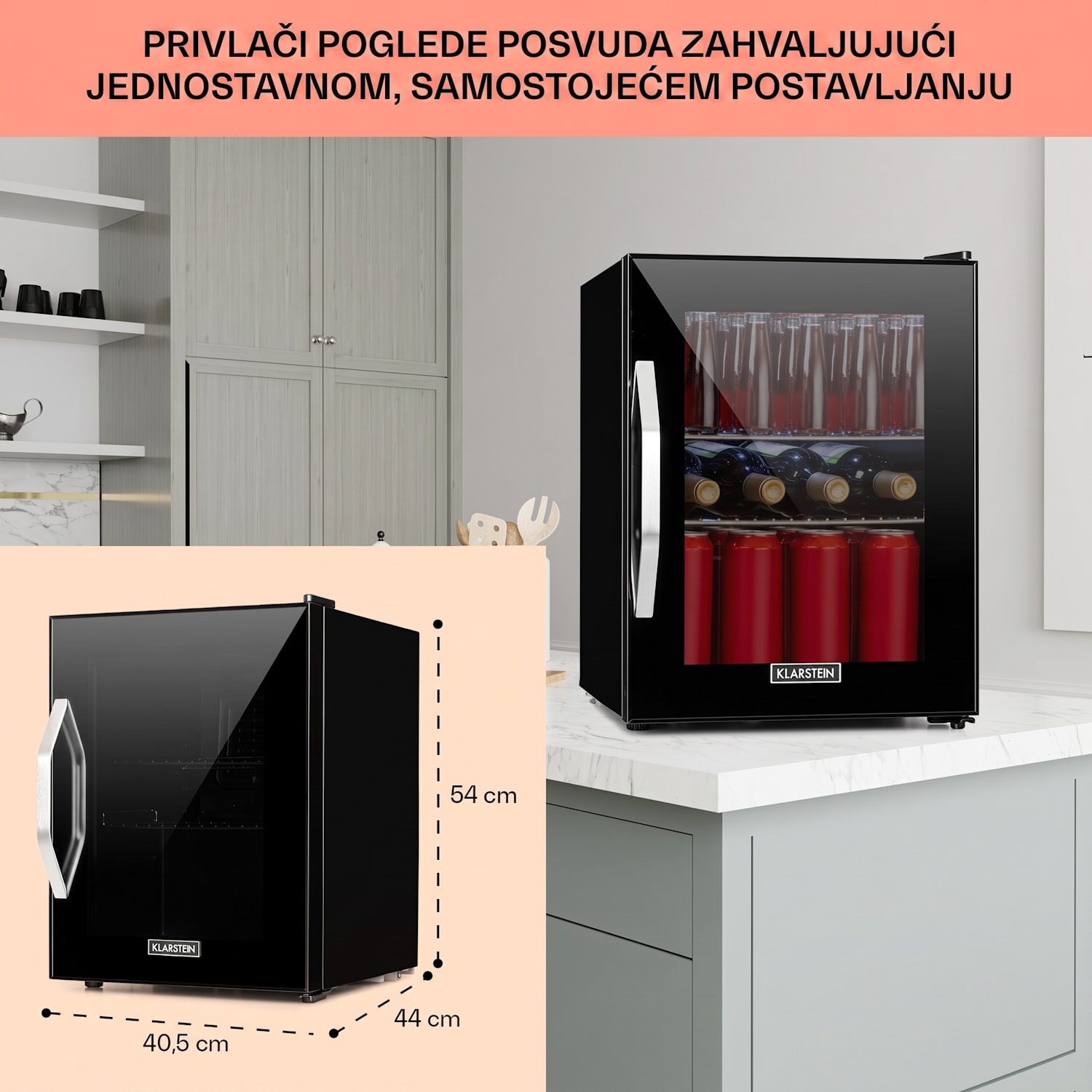 Beersafe M Onyx, hladnjak, C, LED, 2 metalne rešetkaste police, staklena vrata, onyx 33 L | Crna