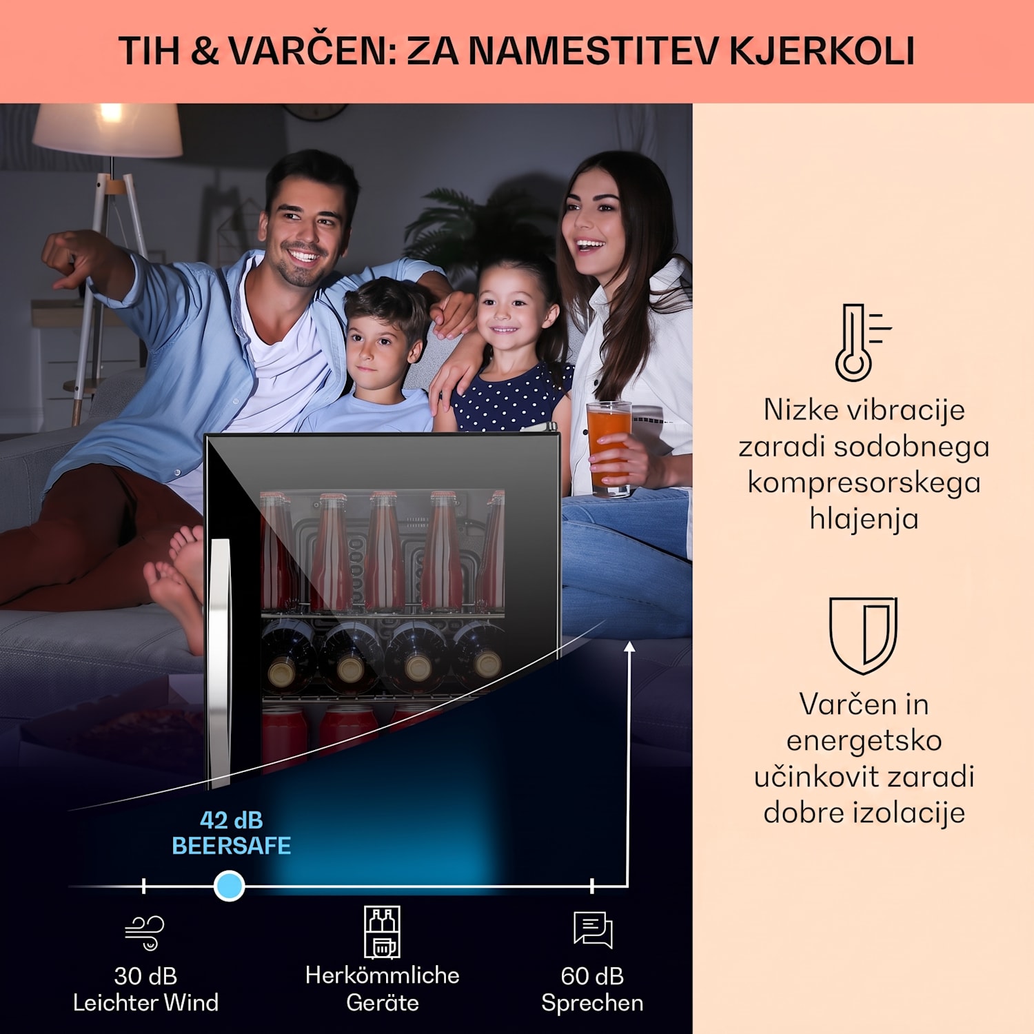 Beersafe M Onyx, hladilnik, C, LED, dve kovinski rešetki, steklena vrata, onyx 33 L | Črna