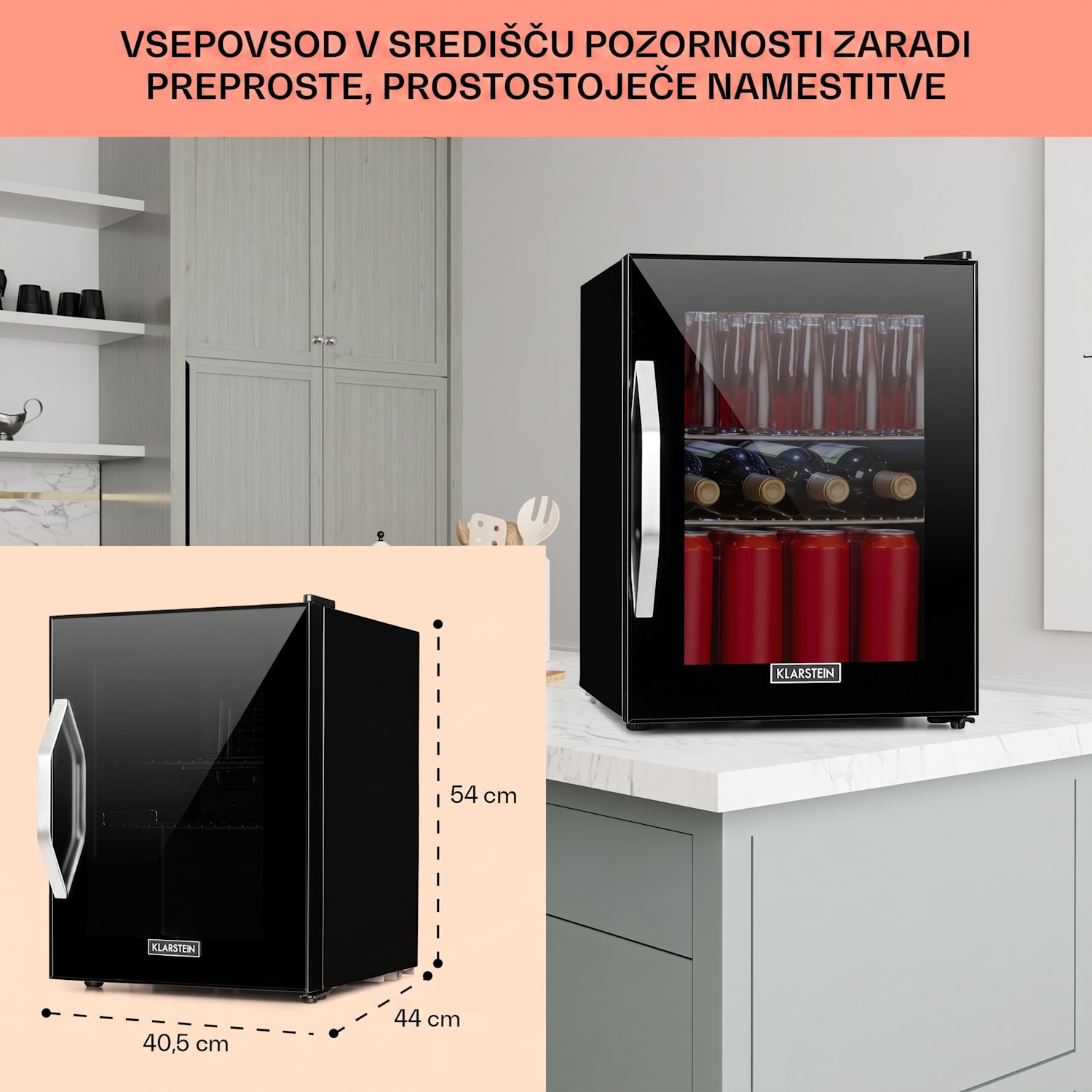 Beersafe M Onyx, hladilnik, C, LED, dve kovinski rešetki, steklena vrata, onyx 33 L | Črna