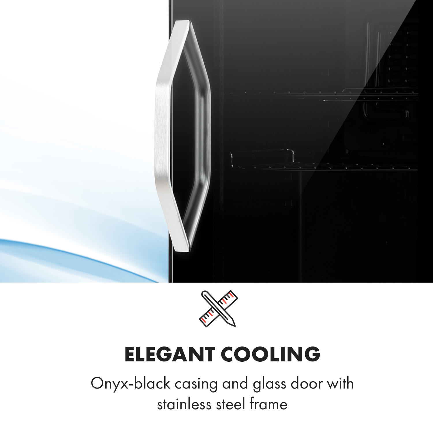 Beersafe M Onyx, hűtőszekrény, C energiahatékonysági osztály, LED, 2 fém rács, üvegajtó 33 Ltr | Fekete