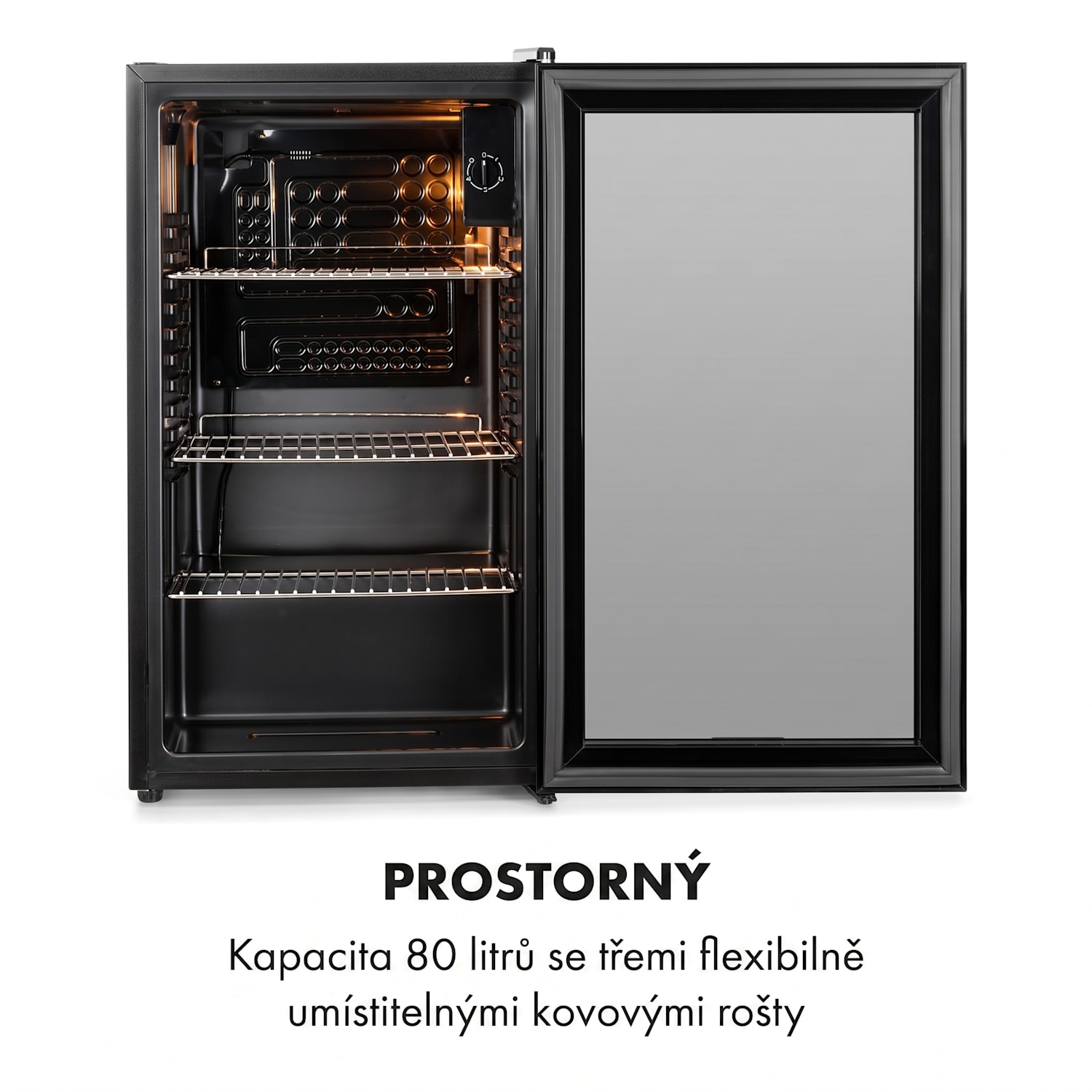 Beersafe XXL Onyx, lednice, energetická třída C, 3 kovové rošty, skleněné dveře, černá 80 L | Černá