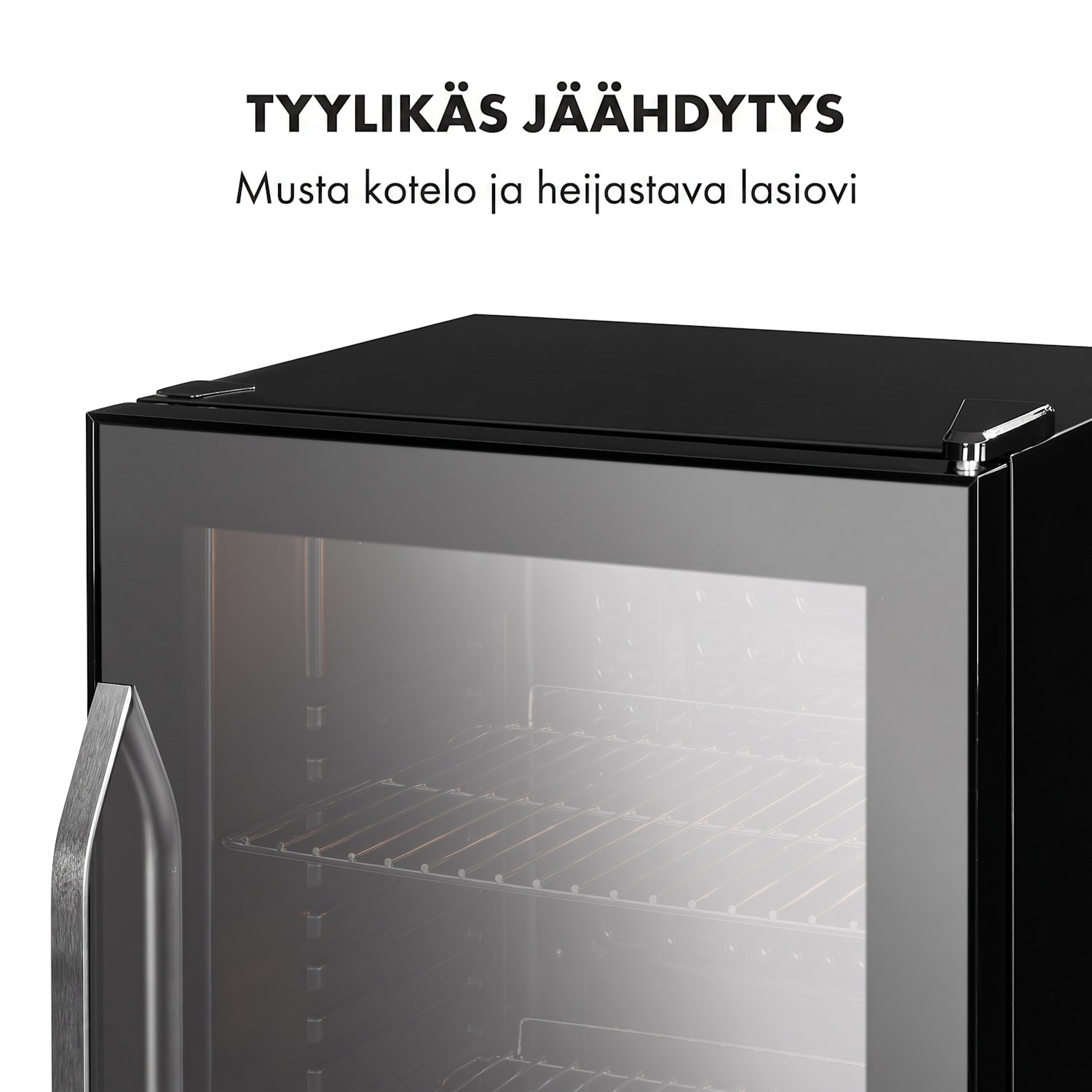 Beersafe XXL Onyx jääkaappi 80 litraa 3 hyllyä panoraamalasiovi 80 L | Musta