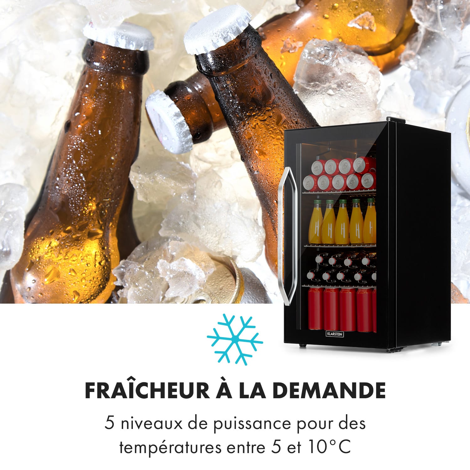 Beersafe XXL Onyx Réfrigérateur 80 litres 3 clayettes Porte en verre panoramique 80 L | Noir