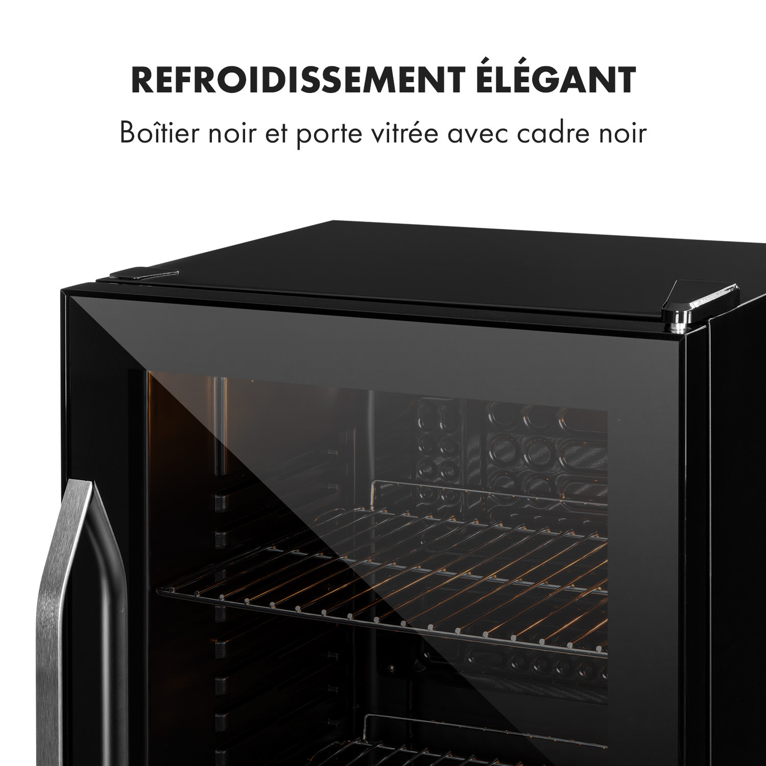 Beersafe XXL Onyx Réfrigérateur 80 litres 3 clayettes Porte en verre panoramique 80 L | Noir