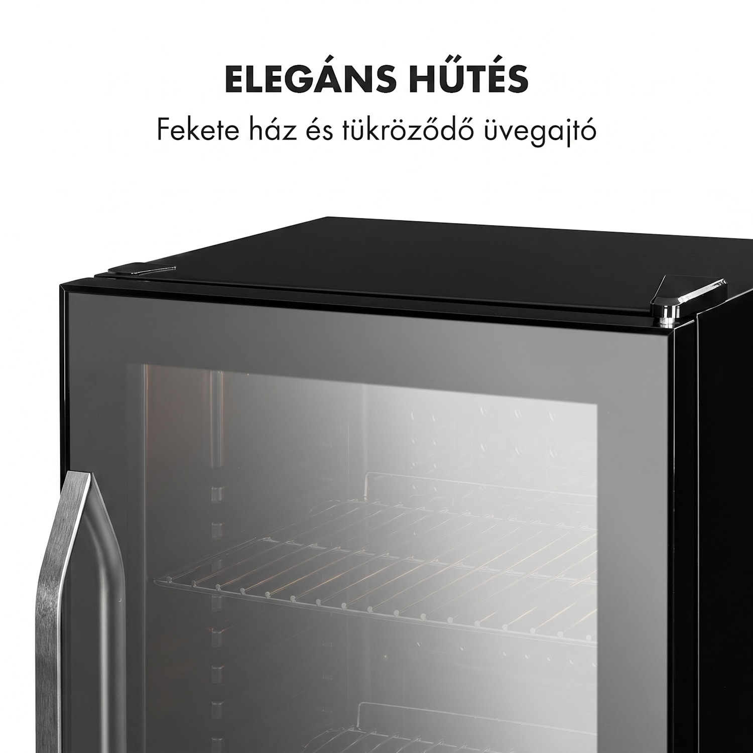 Beersafe XXL Onyx, hűtőszekrény, E energiahatékonysági osztály, 3 fém rács, panoráma üvegajtó 80 L | Fekete