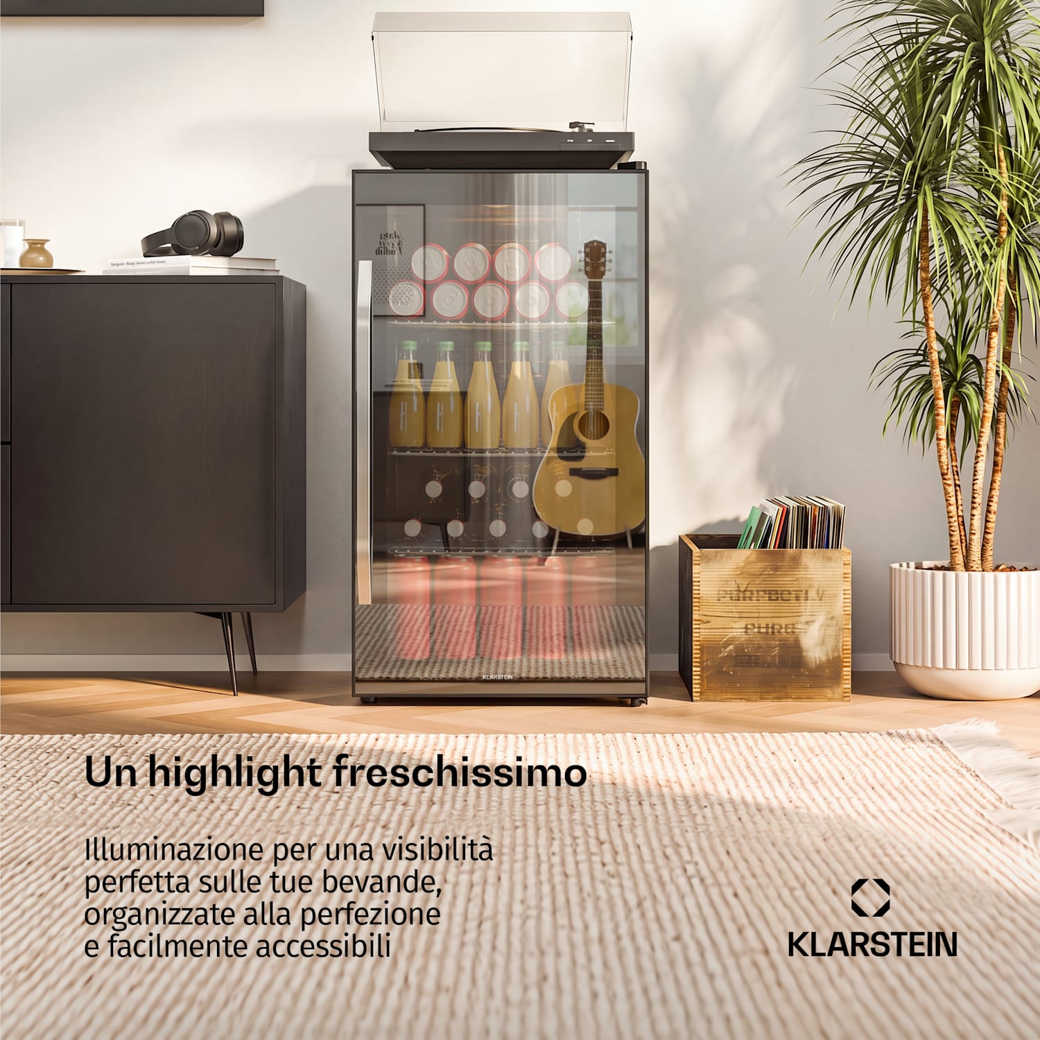 Beersafe XXL Onyx - Frigorifero, 80 litri, 3 ripiani, sportello panoramico in vetro 80 L | Nero