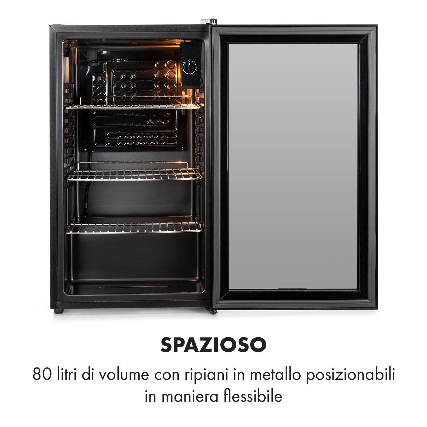 Beersafe XXL Onyx - Frigorifero, 80 litri, 3 ripiani, sportello panoramico in vetro 80 L | Nero