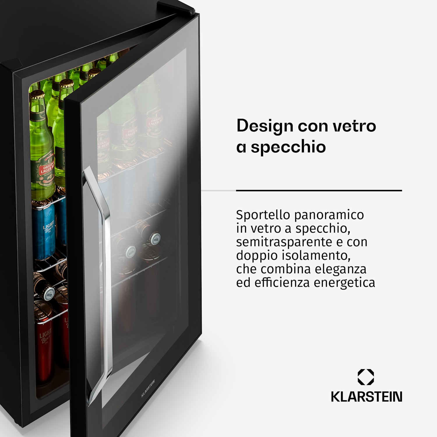 Beersafe XXL Onyx - Frigorifero, 80 litri, 3 ripiani, sportello panoramico in vetro 80 L | Nero