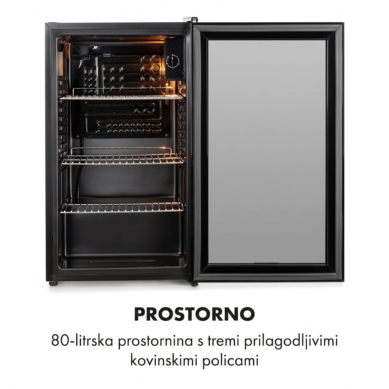 Beersafe XXL Onyx, hladilnik, C, tri kovinske rešetke, steklena vrata, onyx 80 L | Črna