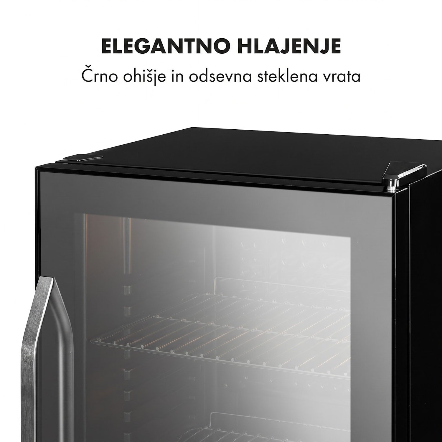 Beersafe XXL Onyx, hladilnik, C, tri kovinske rešetke, steklena vrata, onyx 80 L | Črna