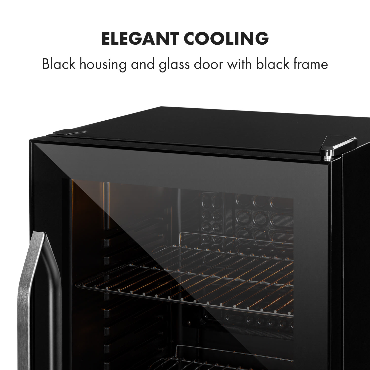 Beersafe XXL Onyx, lednice, energetická třída C, LED, 3 kovové rošty, skleněné dveře, černá 80 litrů | Černá