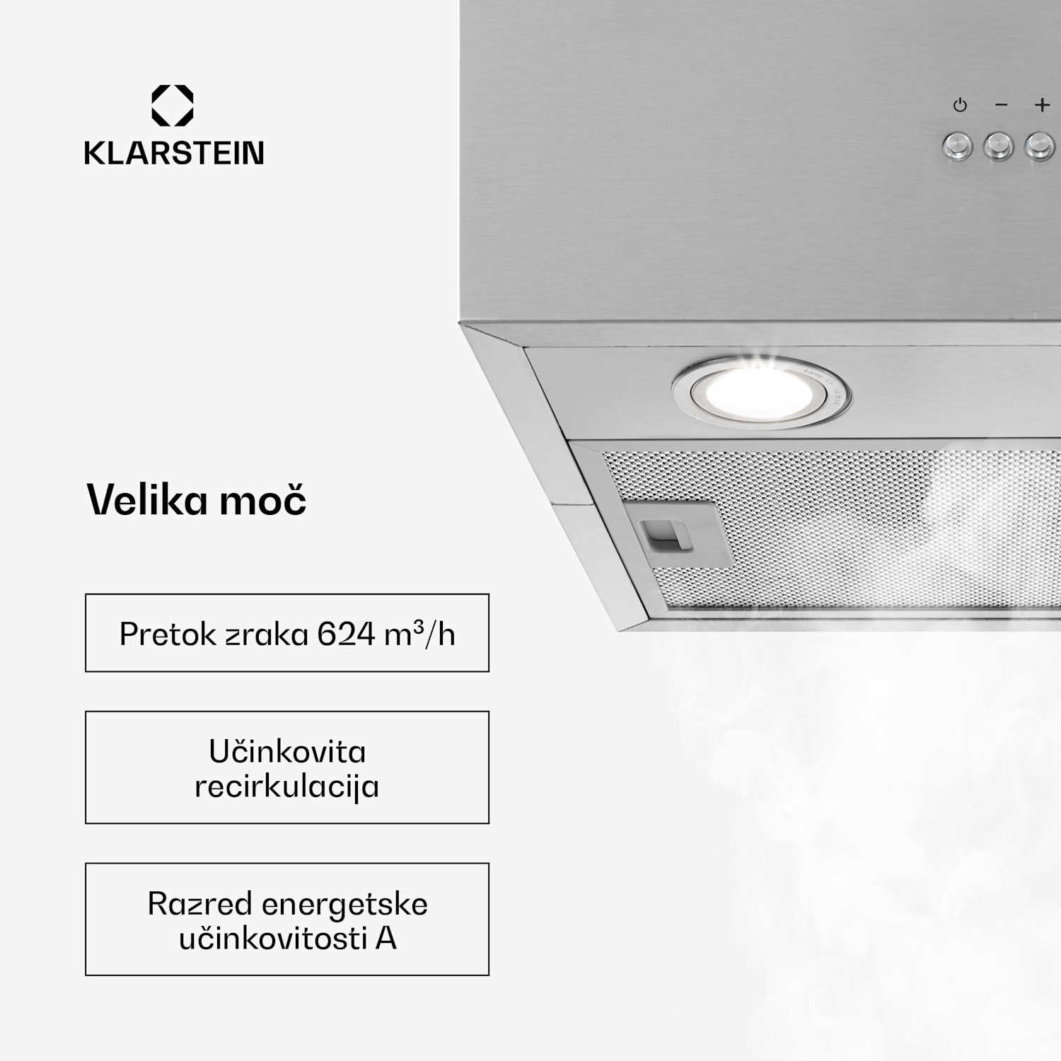 Structura, kuhinjska napa, sesanje/kroženje zraka, 624 m³/h max., EEC A, LED, nerjaveče jeklo Nerjaveče jeklo