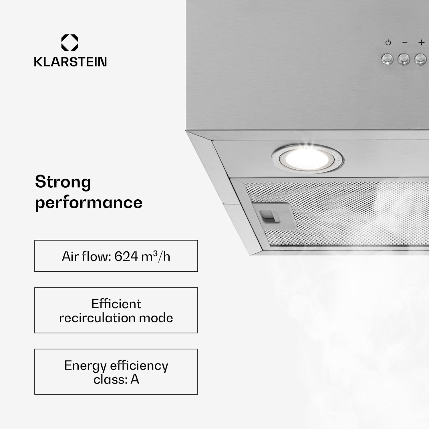 Structura liesituuletin poistoilma/kiertoilma max. 624 m³/h energiatehokkuusluokka A LED ruostumaton teräs Ruostumaton Teräs