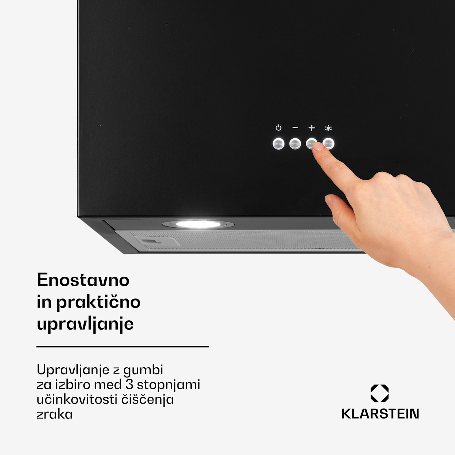 Structura, kuhinjska napa, sesanje/kroženje zraka, 624 m³/h max., EEC A, LED, črna Črna