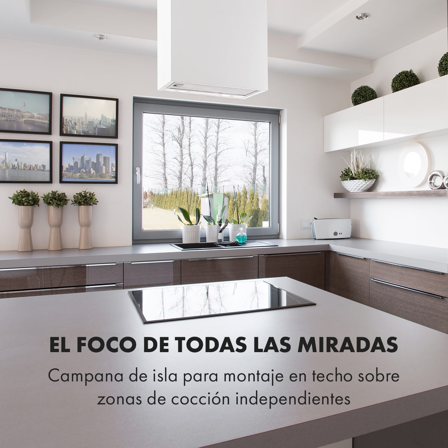 Structura Campana con modos extracción y recirculación 641m³/h máx. EEC A led Blanca Blanco