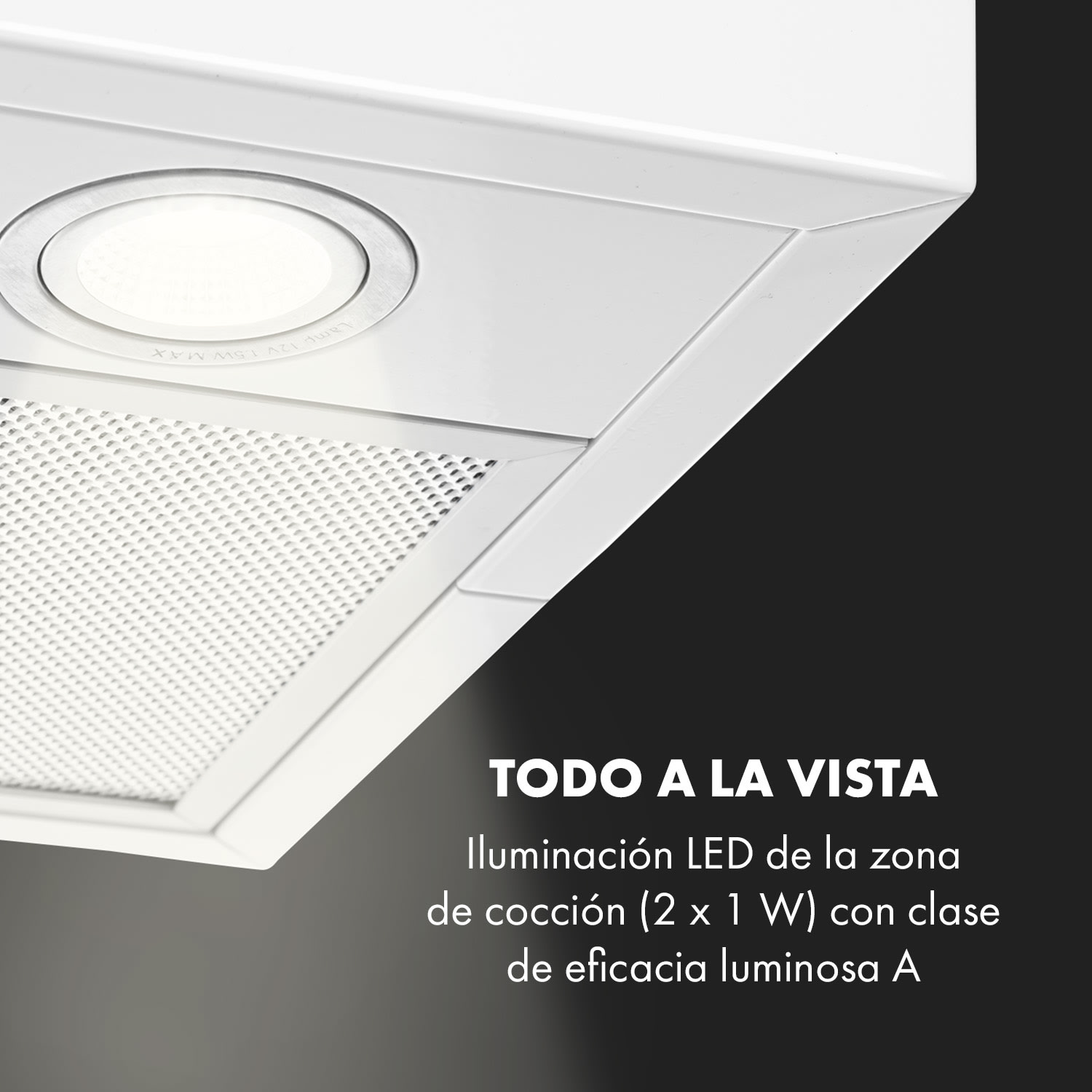 Structura Campana con modos extracción y recirculación 641m³/h máx. EEC A led Blanca Blanco