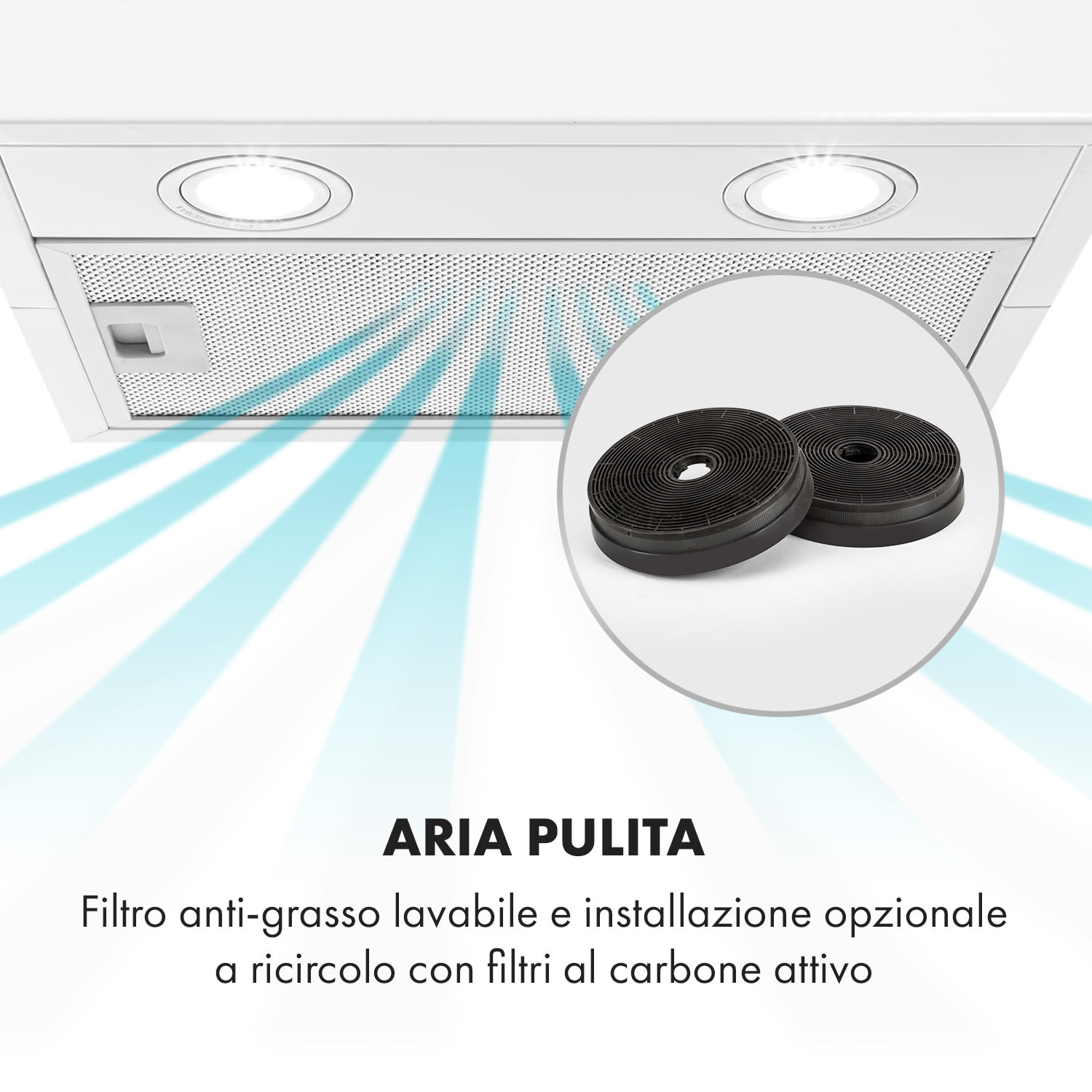 Structura Cappa Aspirante Scarico/Ricircolo 641m³/h max. Classe A LED bianco Bianco