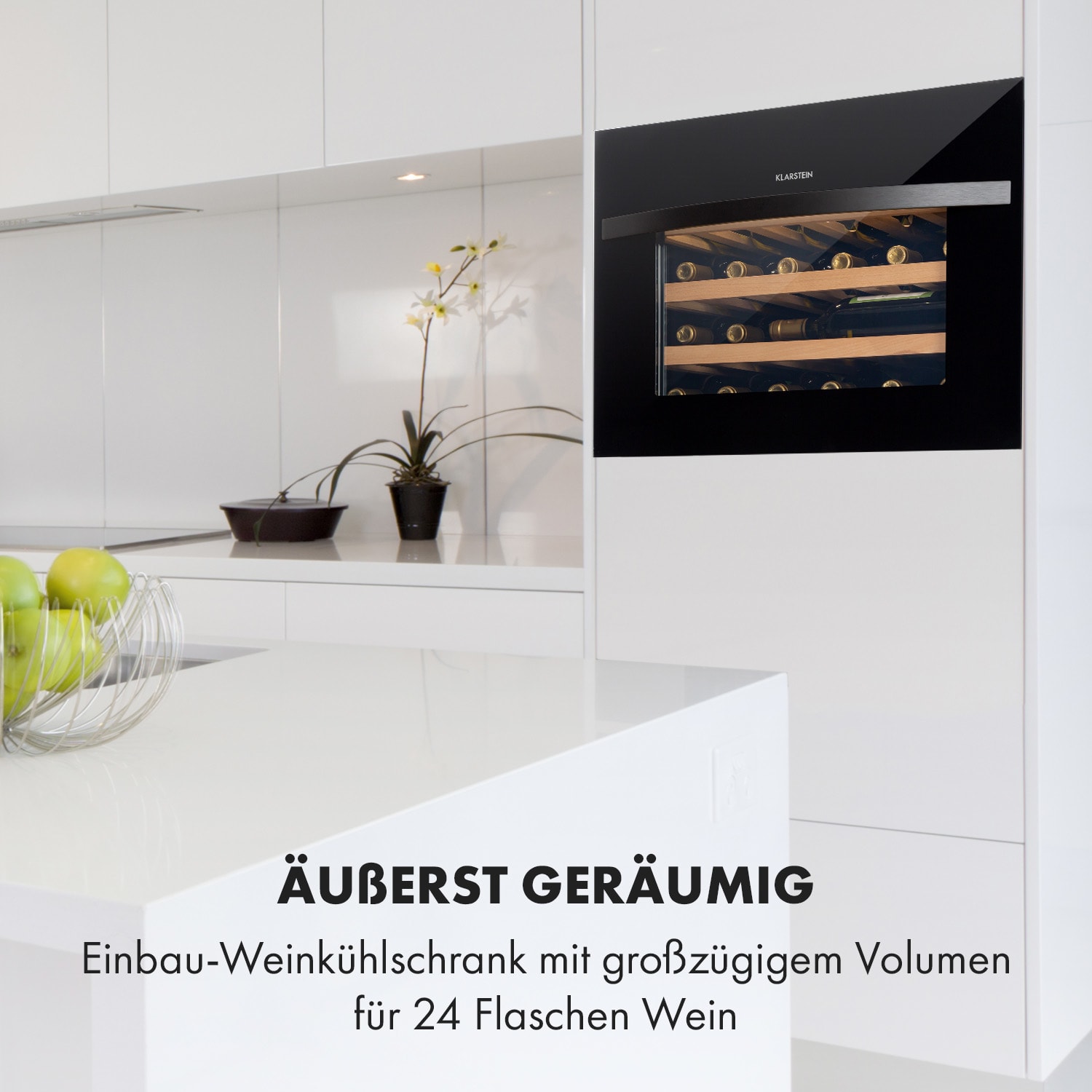 Vinsider 24 Built-In Uno Weinkühlschrank Einbaugerät 1 Zone 24 Fl 24 Flaschen | 1 Kühlzone | Schwarz