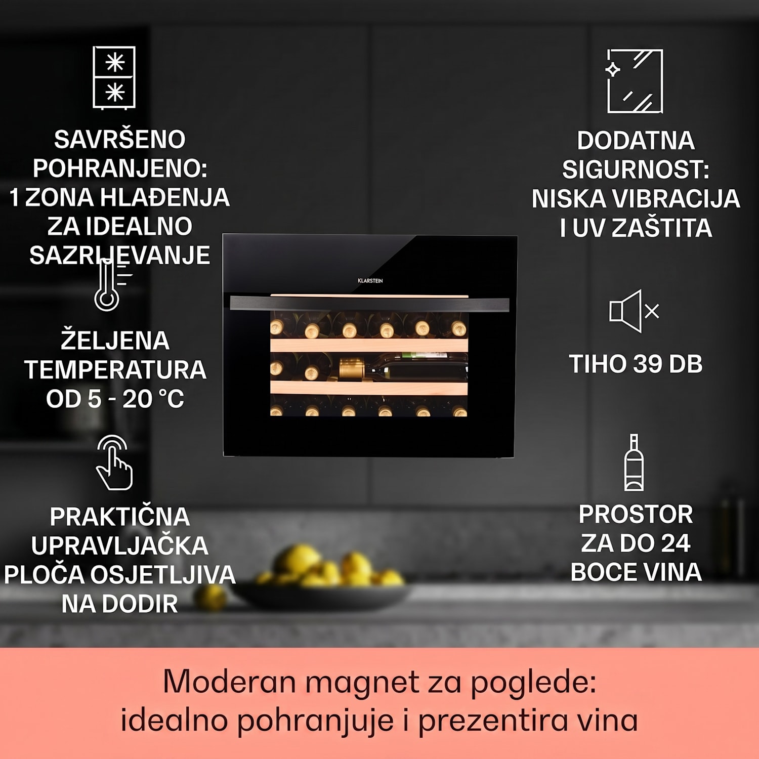 Vinsider 24 Built-In Uno, vinoteka, 1 zona, 24 boce, EEK G 24 boce | 1 | Crna
