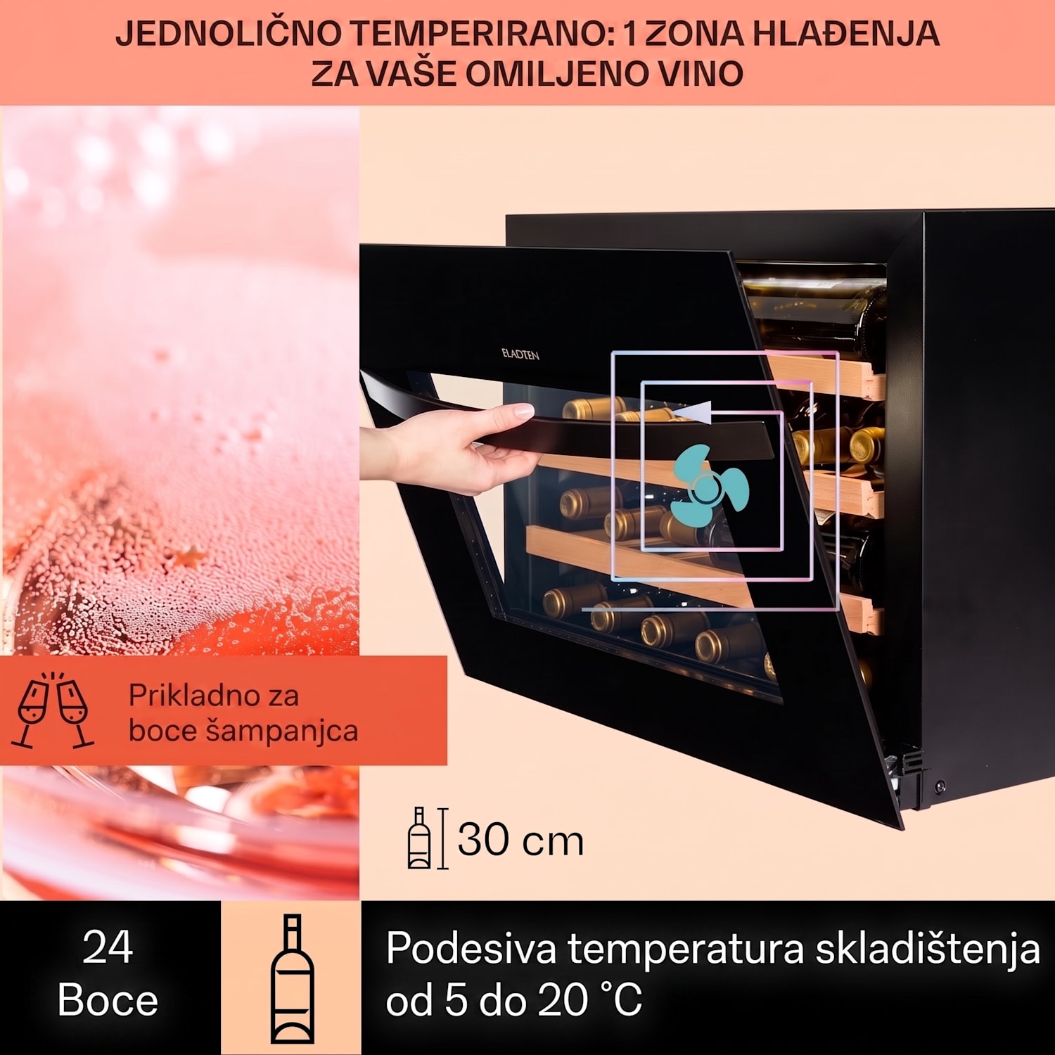 Vinsider 24 Built-In Uno, vinoteka, 1 zona, 24 boce, EEK G 24 boce | 1 | Crna