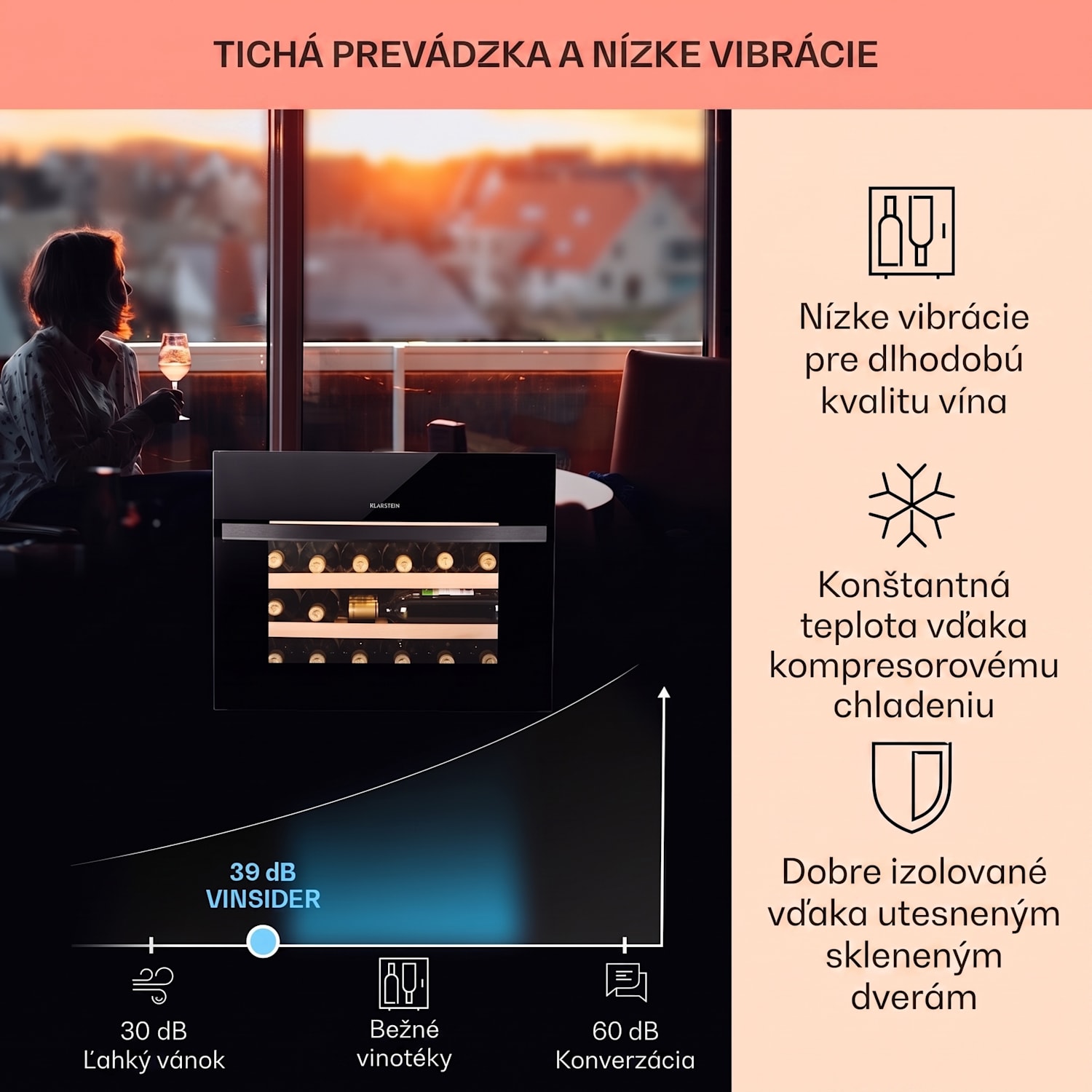 Vinsider 24 Built-In Uno, vinotéka, 24 fliaš, energet. trieda G, 1 zóna 24 fliaš | 1 chladiaca zóna | Čierna