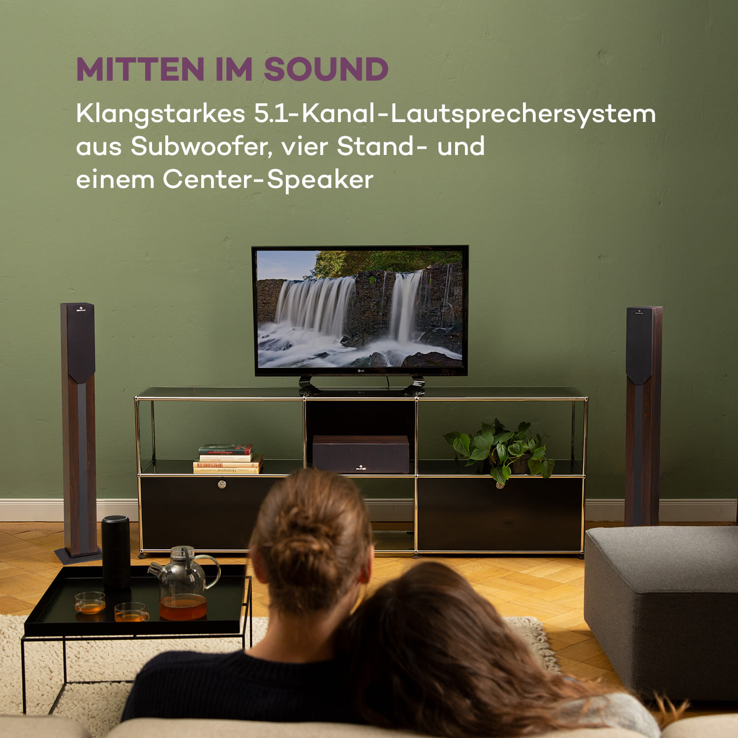 Areal Elegance 5.1-Surround-System 190W RMS BT USB AUX Fernbedienung Dunkles Holz
