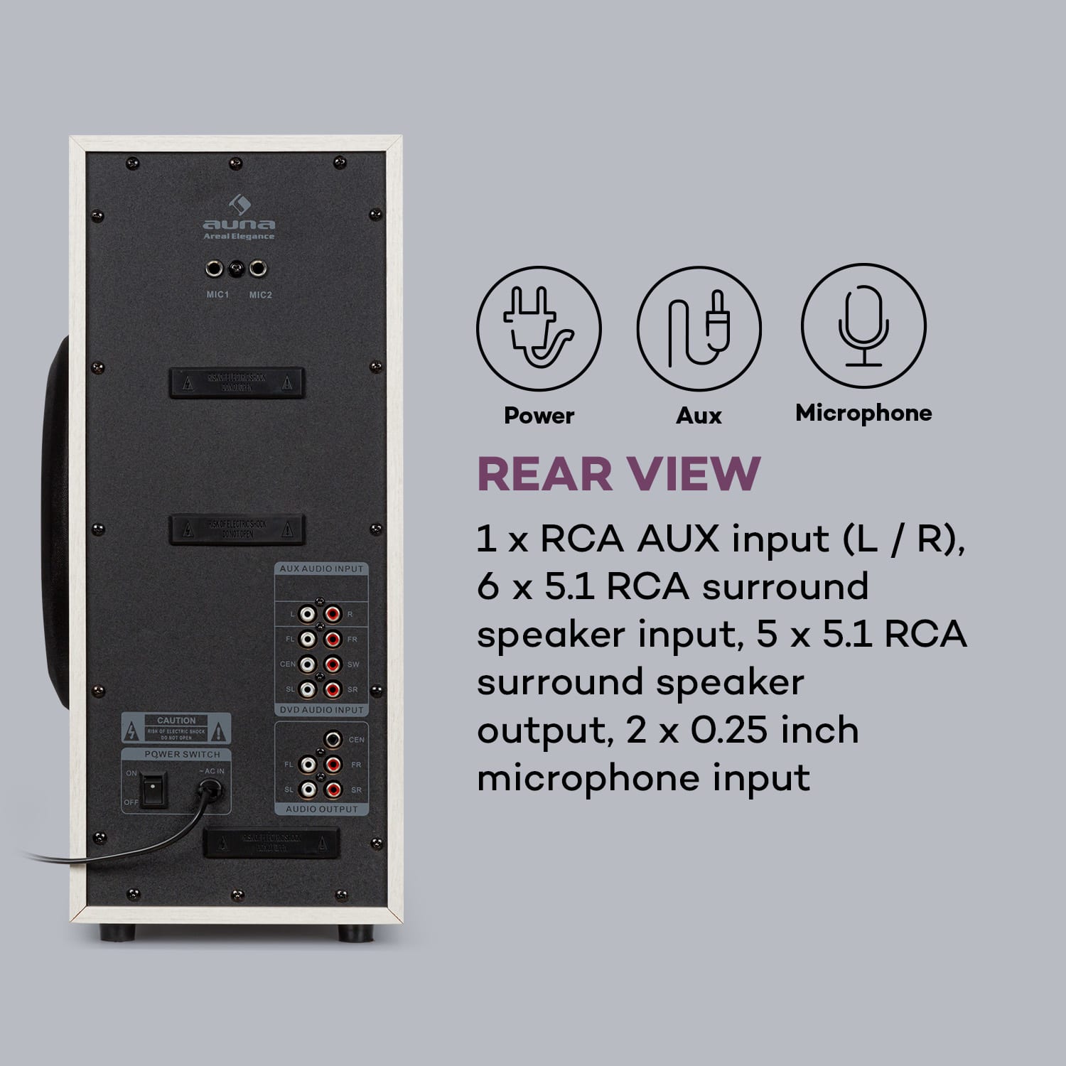 Areal elegance, 5.1- csatornás rendszer, 190W, RMS, BT, USB, SD, AUX 