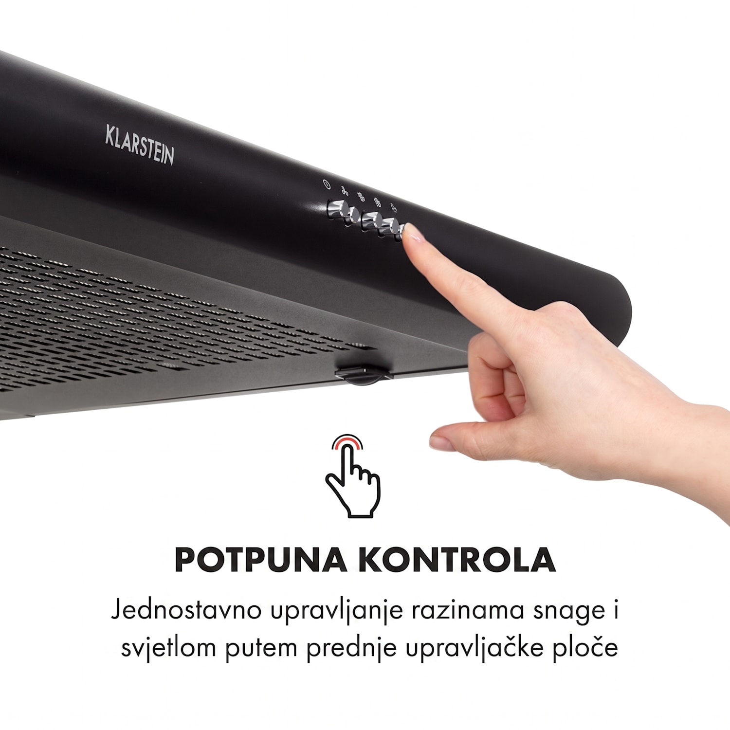 Capannina, napa za ugrađivanje ispod ormara, 60 cm, 199 m³ / h, LED, klizni regulator, crna Buttons | Crna
