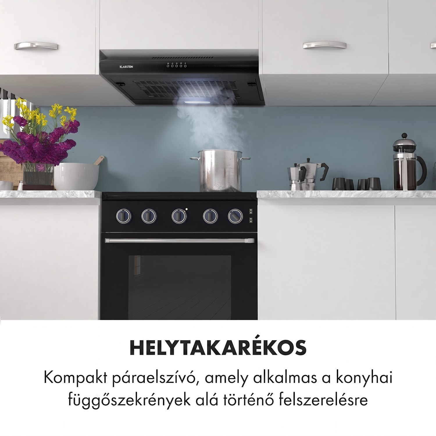 Capannina, szekrény alá beépíthető páraelszívó, 60 cm, 166 m³/ó, LED, nemesacél, fekete Buttons | Fekete