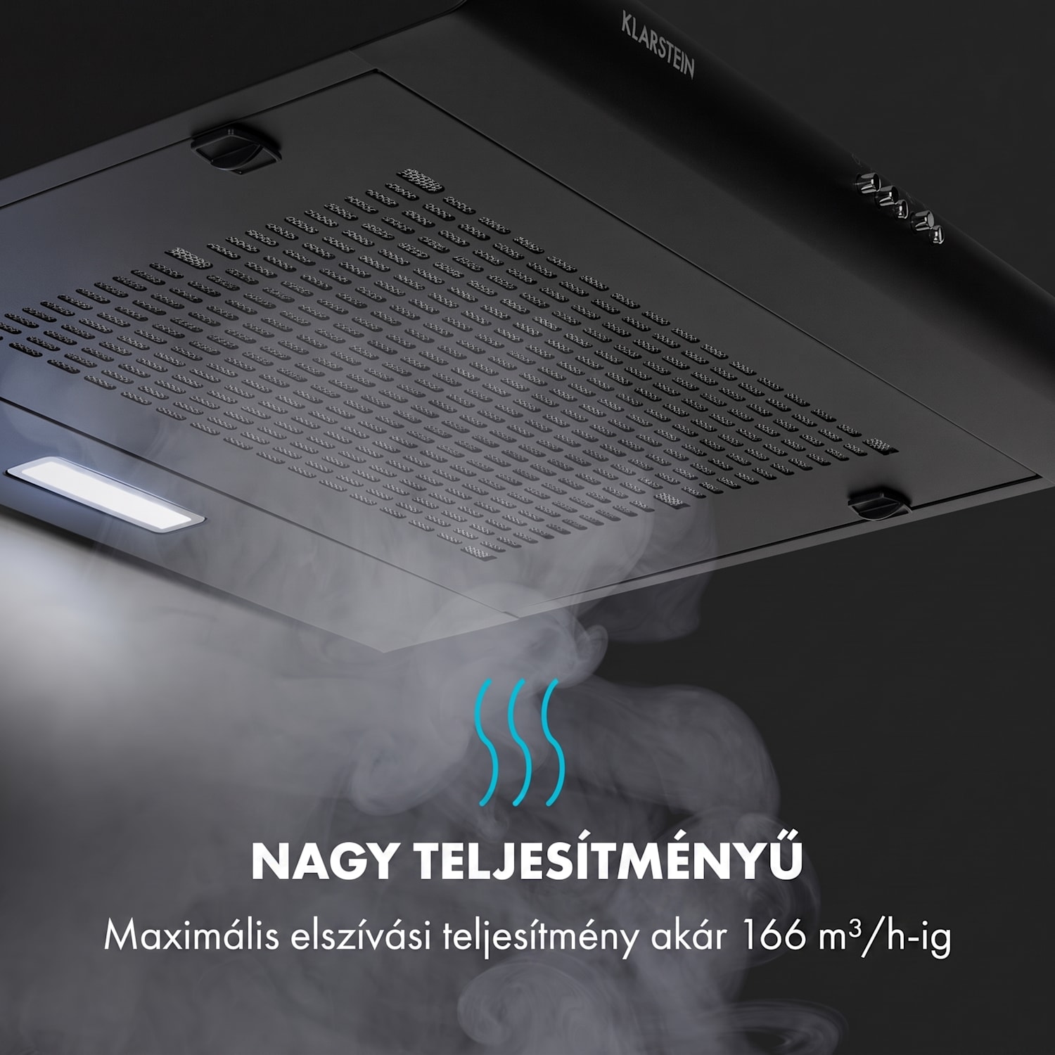 Capannina, szekrény alá beépíthető páraelszívó, 60 cm, 166 m³/ó, LED, nemesacél, fekete Buttons | Fekete
