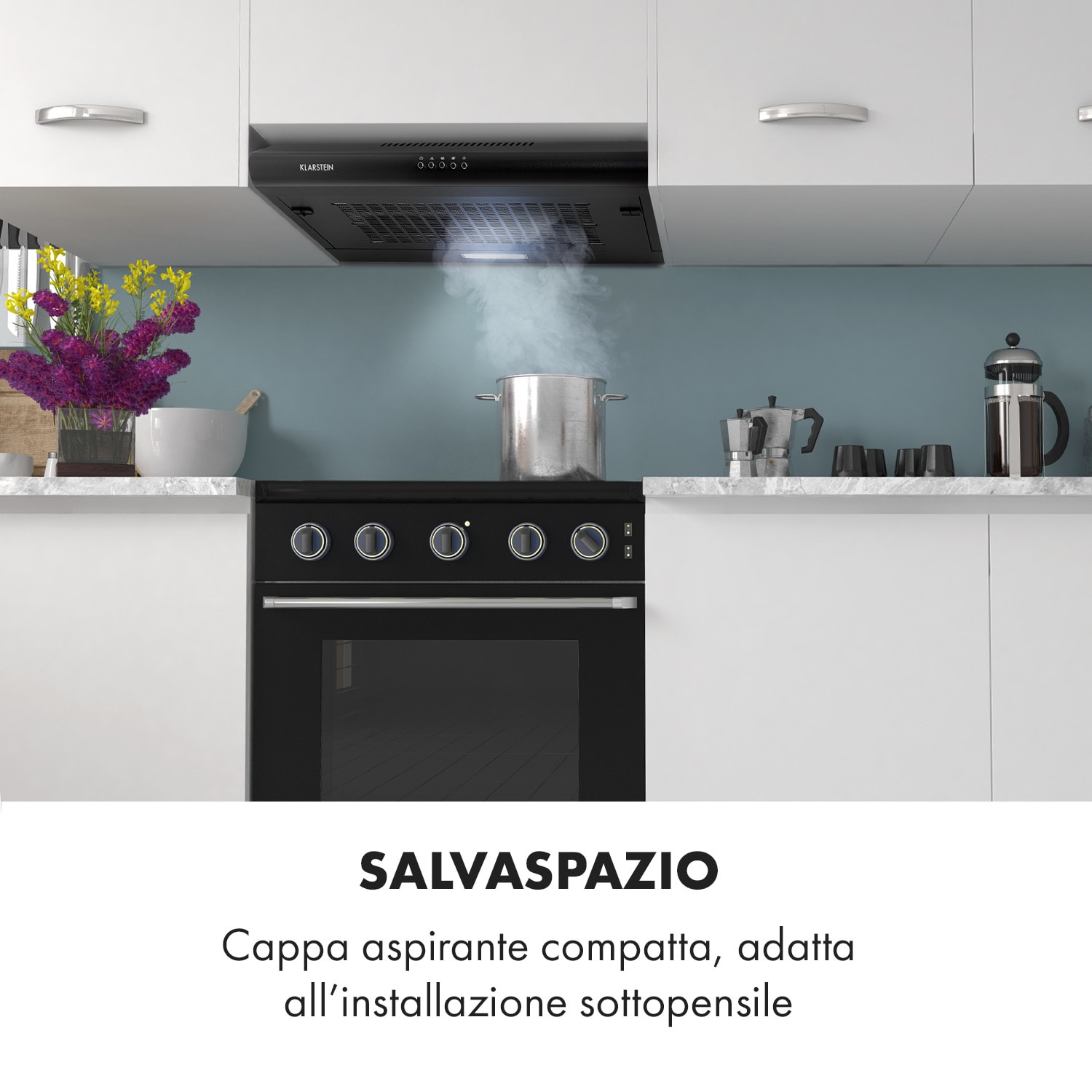Capannina Cappa Sottopensile 60cm 166m³/h LED Acciaio Inox nero Pulsanti | Nero
