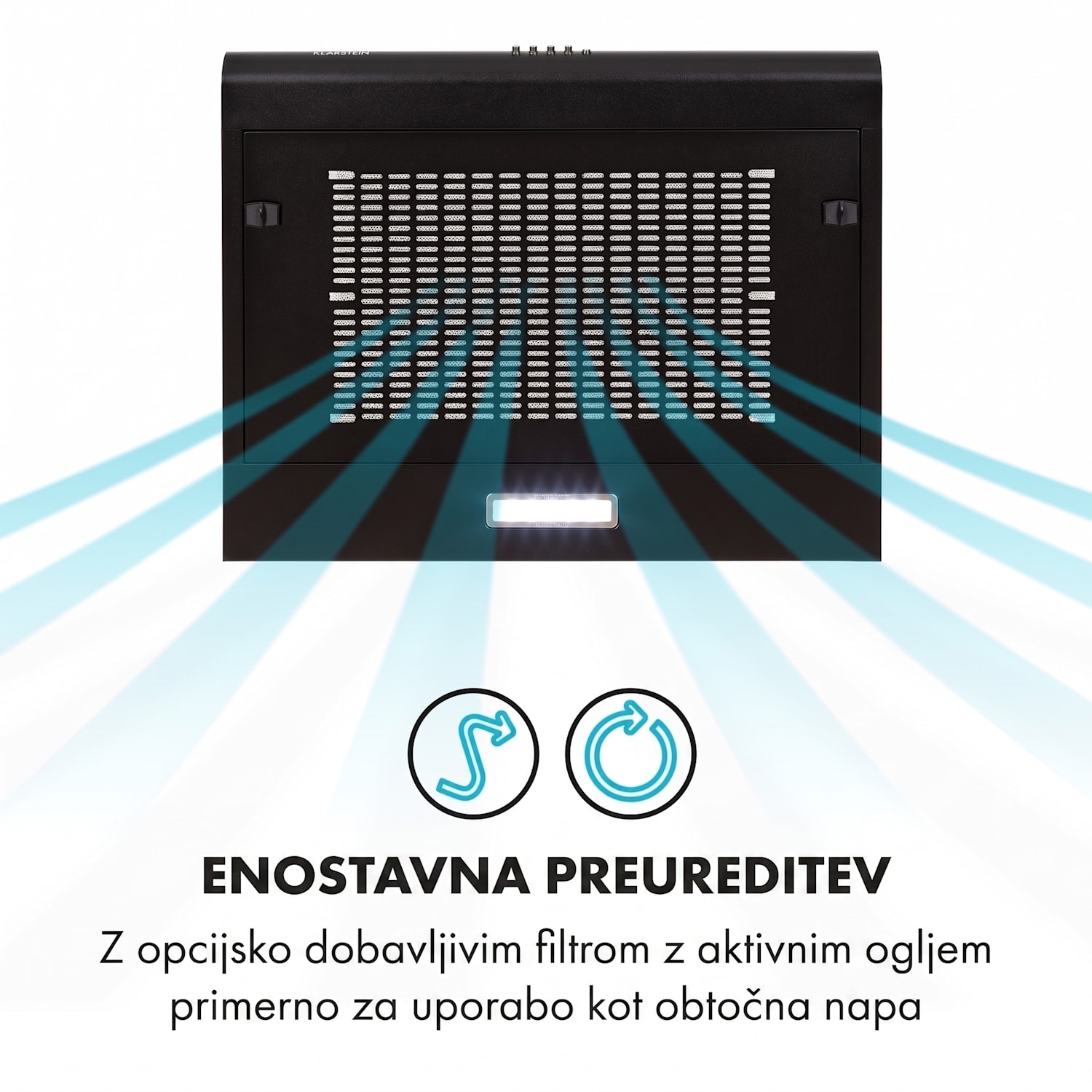 Capannina, vgradna kuhinjska napa, 60 cm, 199 m³/h, LED, nerjaveče jeklo, črna barva Buttons | Črna