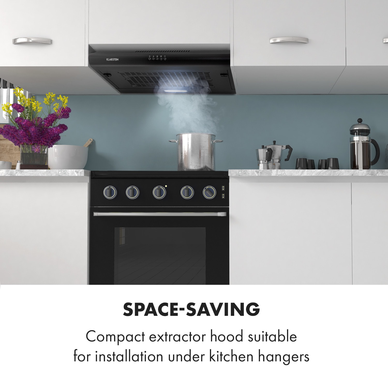 Capannina, napa za ugrađivanje ispod ormara, 60 cm, 166 m³ / h, LED, klizni regulator, crna Buttons | Crna