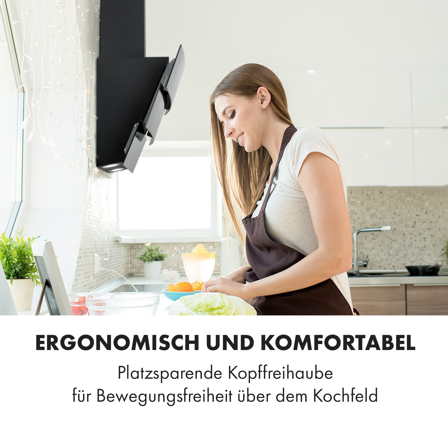 Antonia Dunstabzugshaube kopffrei 90cm 350m³/h Touch-Bedienfeld Glas 90 cm | Schwarz