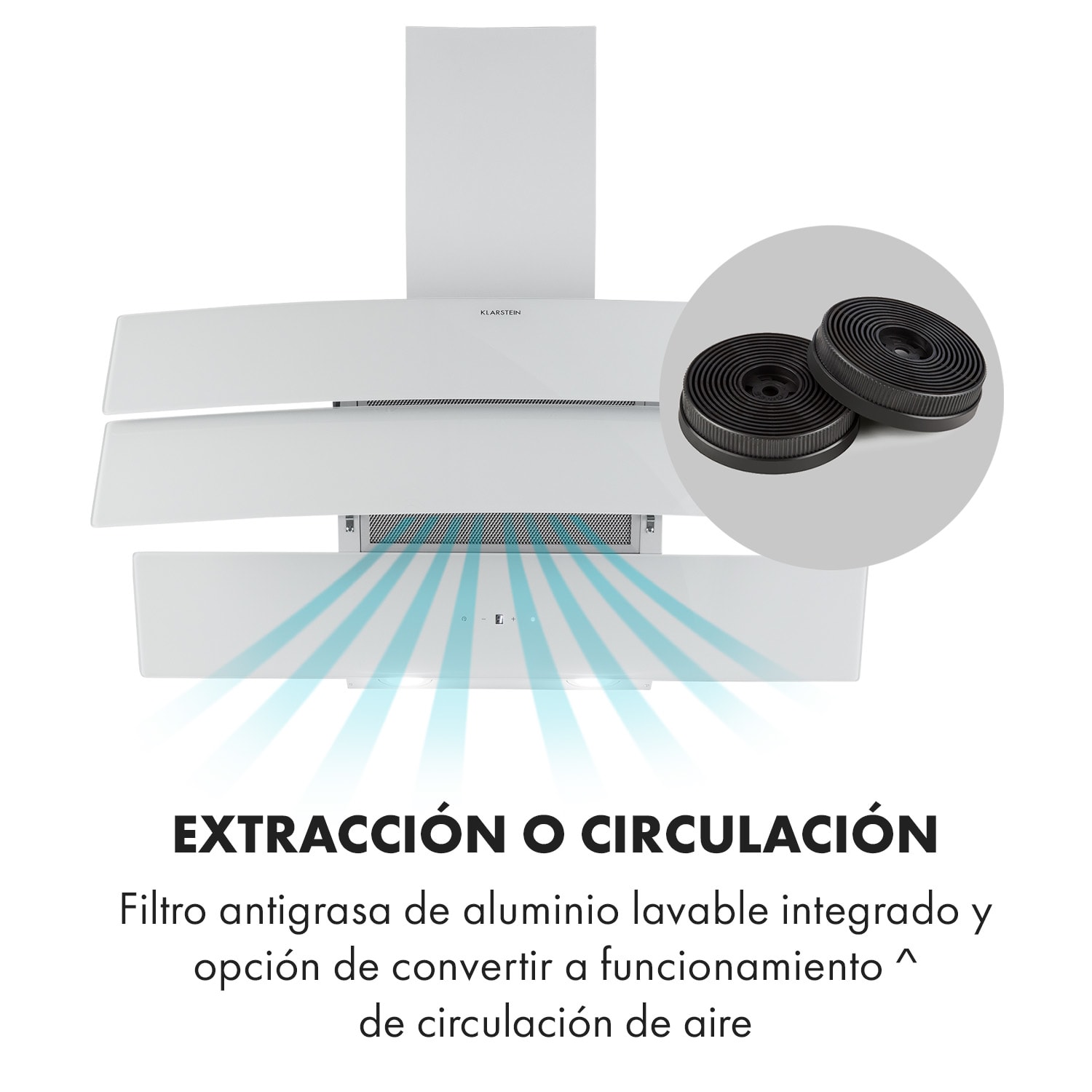Antonia Campana extractora 90cm 350m³/h panel de control táctil EEC B vidrio color blanco 90 cm | Blanco