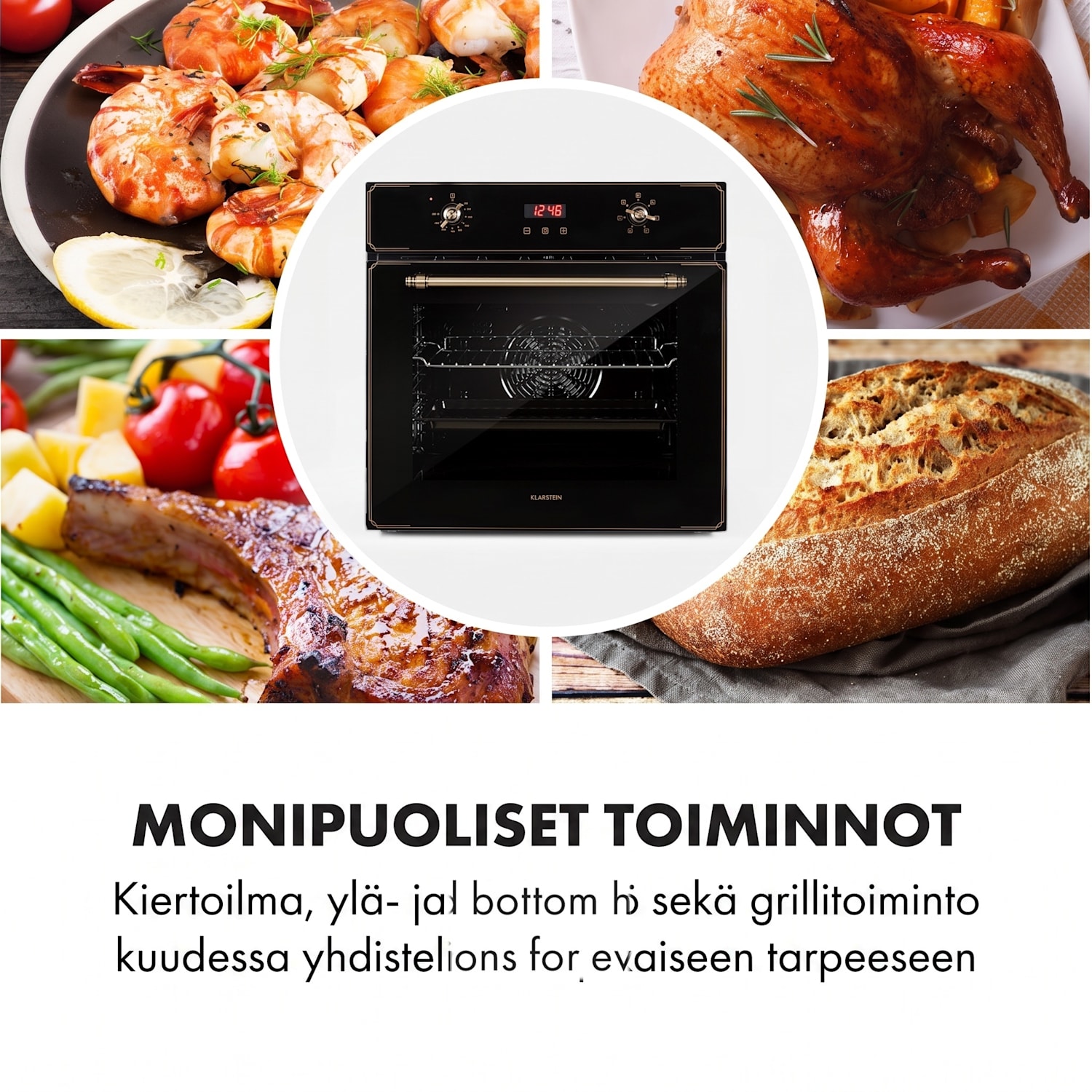 Elizabeth integroitava uuni retrodesign 6 toimintoa 50–250 °C musta Musta
