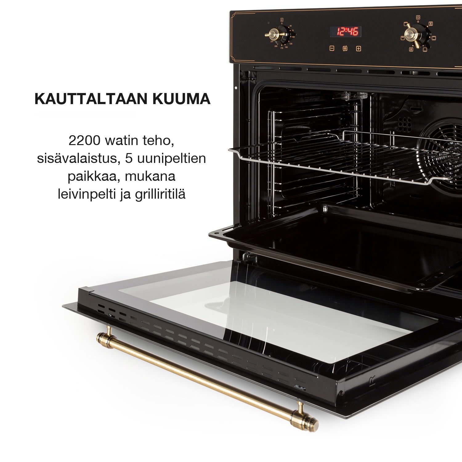 Elizabeth integroitava uuni retrodesign 6 toimintoa 50–250 °C musta Musta