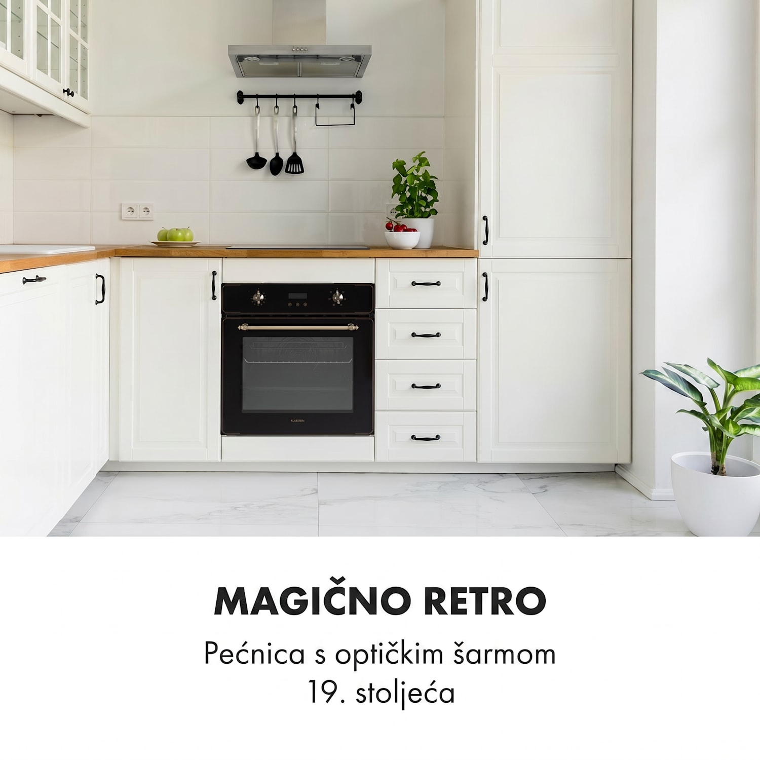 Elizabeth, ugradbena pećnica, retro dizajn, 6 funkcija, 50 - 250 ° C, crna Crna