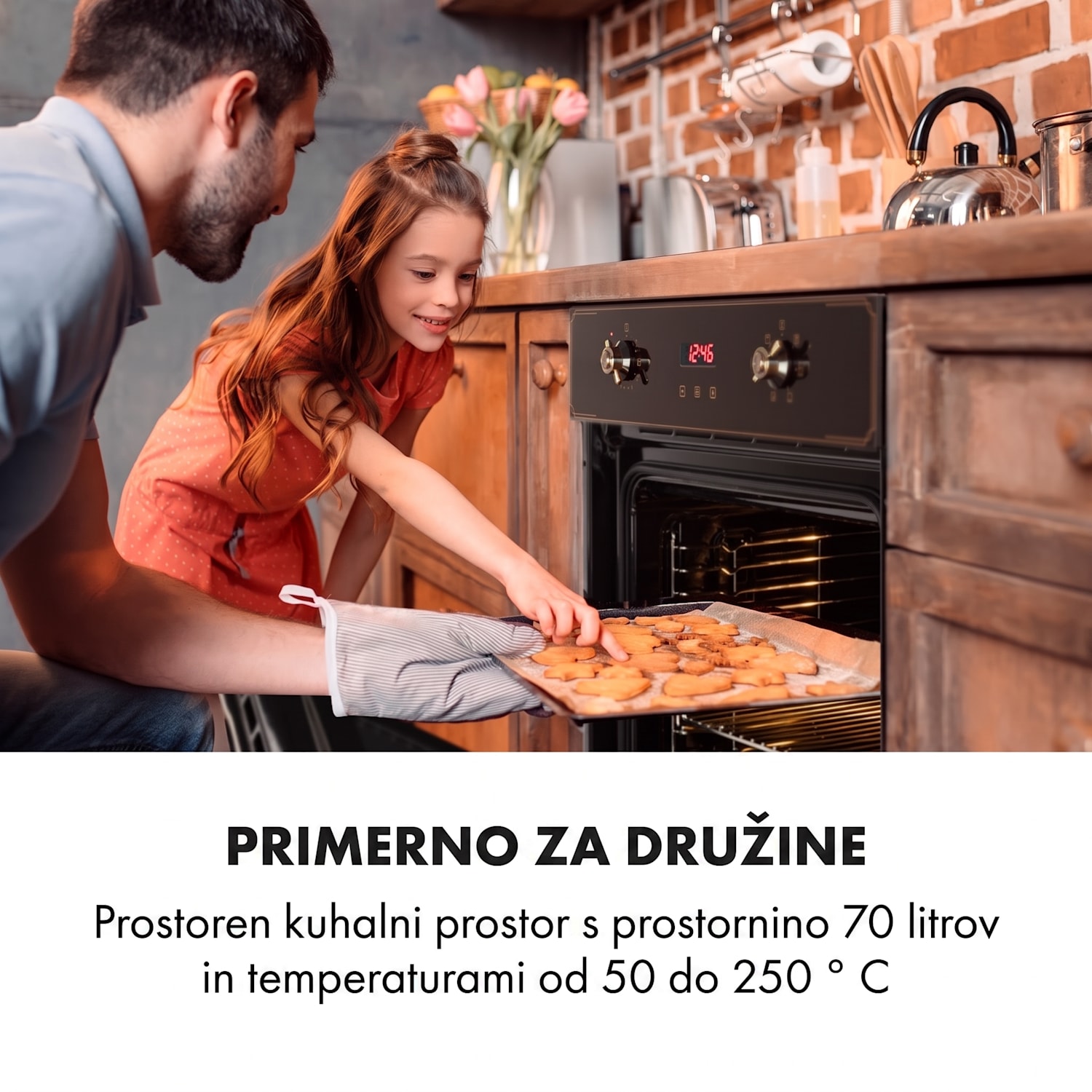 Elizabeth, vgrajena pečica, retro dizajn, 6 funkcij, 50 - 250 ° C, črna Črna