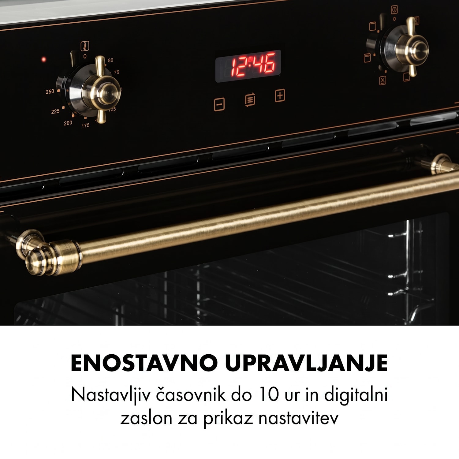 Elizabeth, vgrajena pečica, retro dizajn, 6 funkcij, 50 - 250 ° C, črna Črna