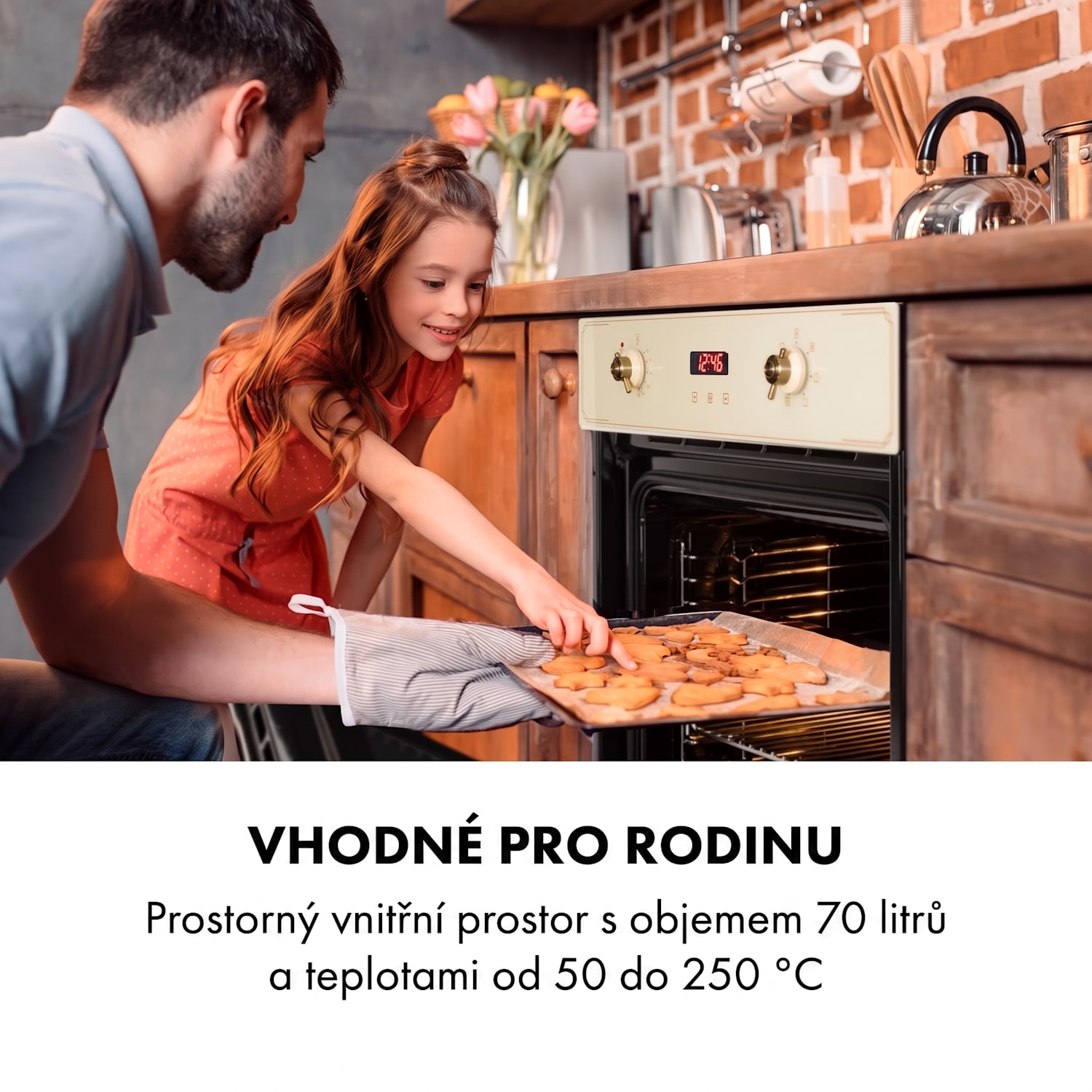 Elizabeth, vestavná trouba, retro design, 6 funkcí, 50-250 °C, krémová Vintage krémová