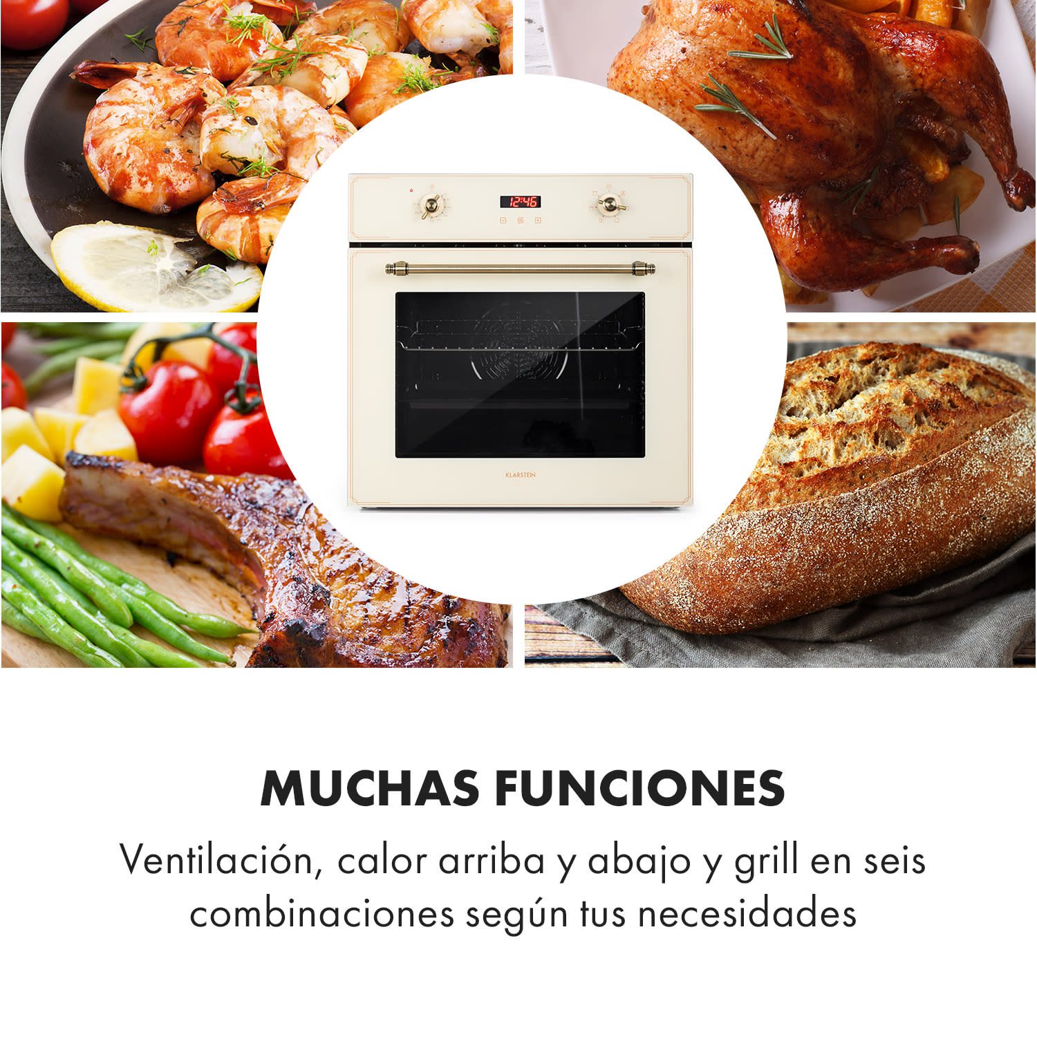 Elizabeth Horno encastrable diseño retro 6 funciones 50-250°C color crema Crema Vintage