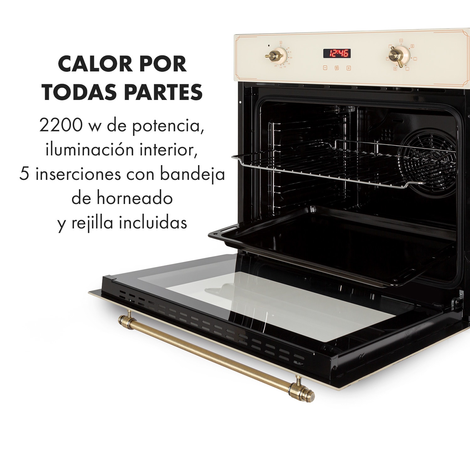 Elizabeth Horno encastrable diseño retro 6 funciones 50-250°C color crema Crema Vintage