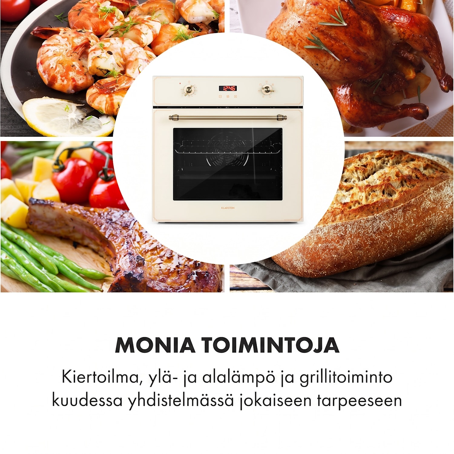 Elizabeth integroitava uuni retrodesign 6 toimintoa 50–250 °C kerma Vintage Kerma